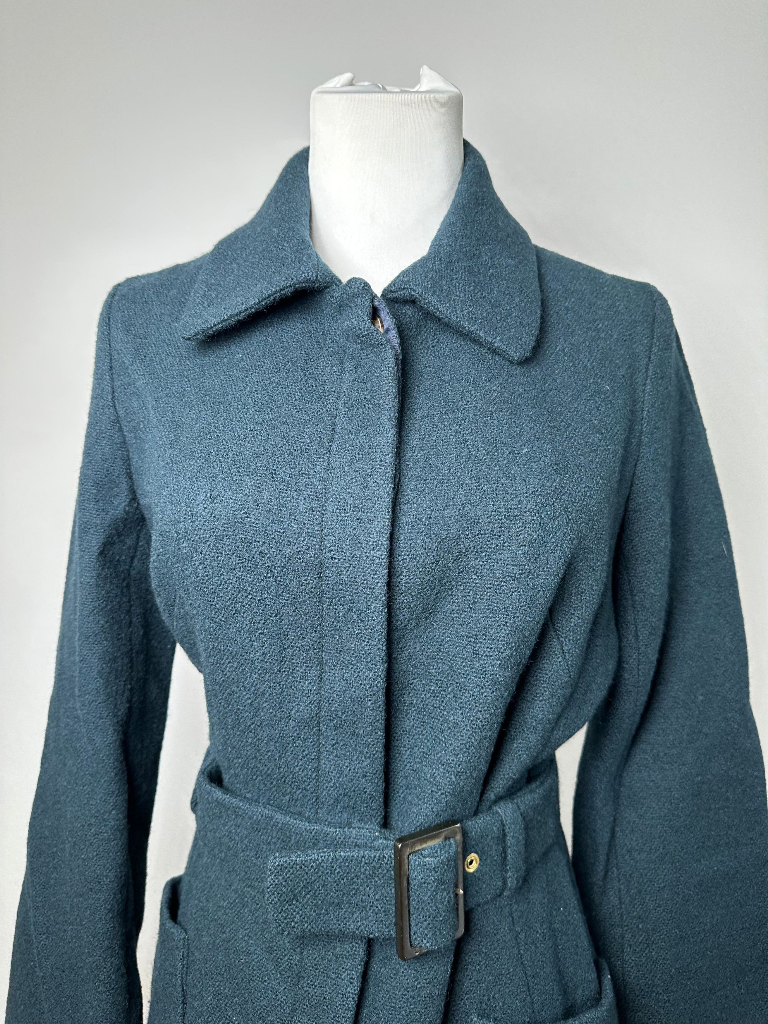 Celine Vintage Paris Wool Single Breasted Belted Trench Coat Teal S Size S / US 4 / IT 40 - 4 Thumbnail