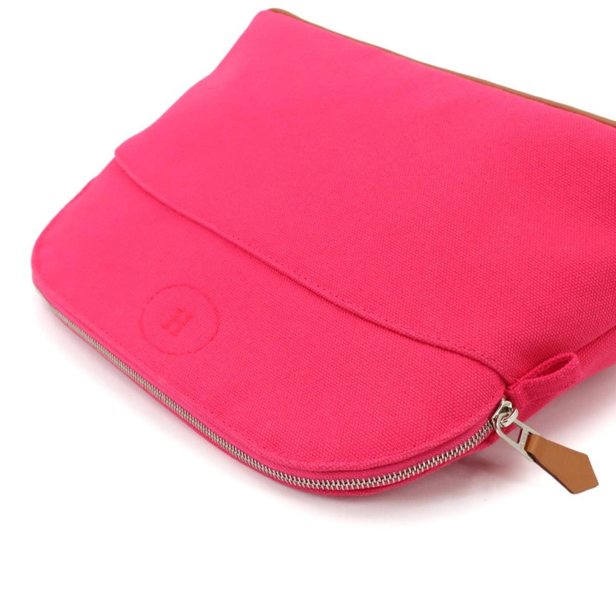 Hermes Hermes Bolide Handbag Pouch MM Cotton Canvas Leather Hibiscus Silver Hardware Size ONE SIZE - 5 Thumbnail