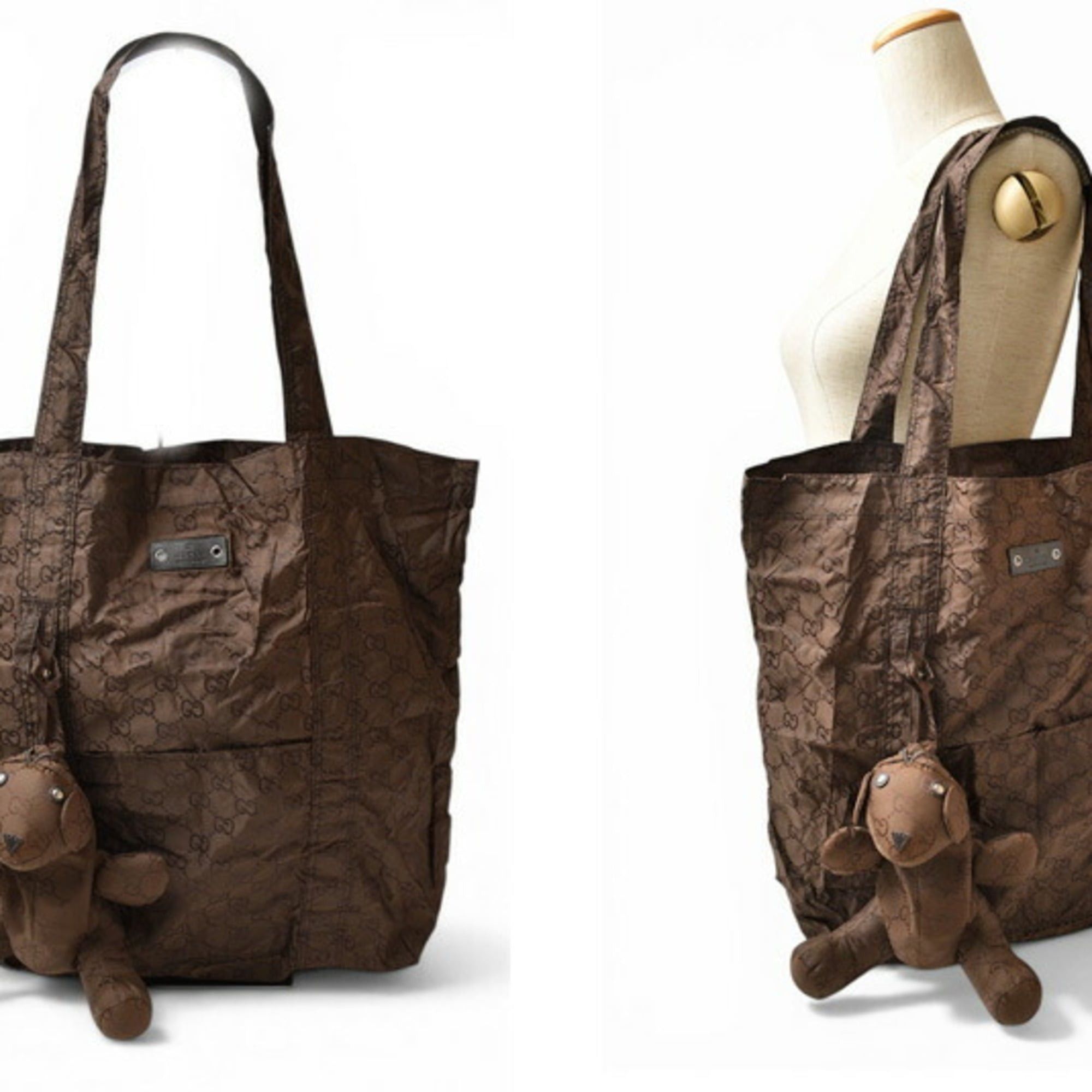 Gucci Gucci bag, GUCCI GG nylon, teddy bear design, storage compartment, nylon pattern, brown, 223669 Size ONE SIZE - 3 Thumbnail