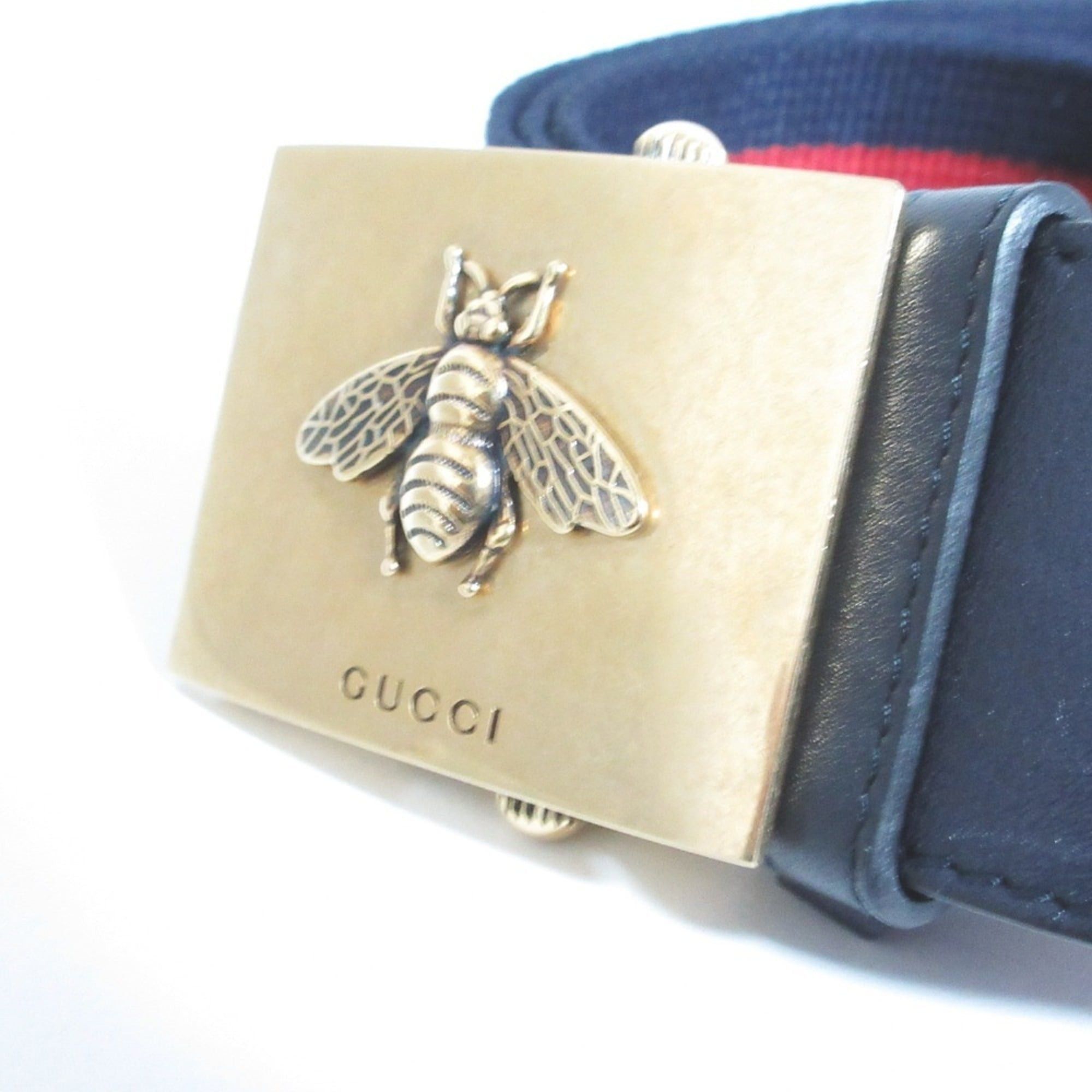 Gucci GUCCI Bee Sherry Web Stripe Belt 429027 85 34 Navy Red Men's Women's Size ONE SIZE - 3 Thumbnail