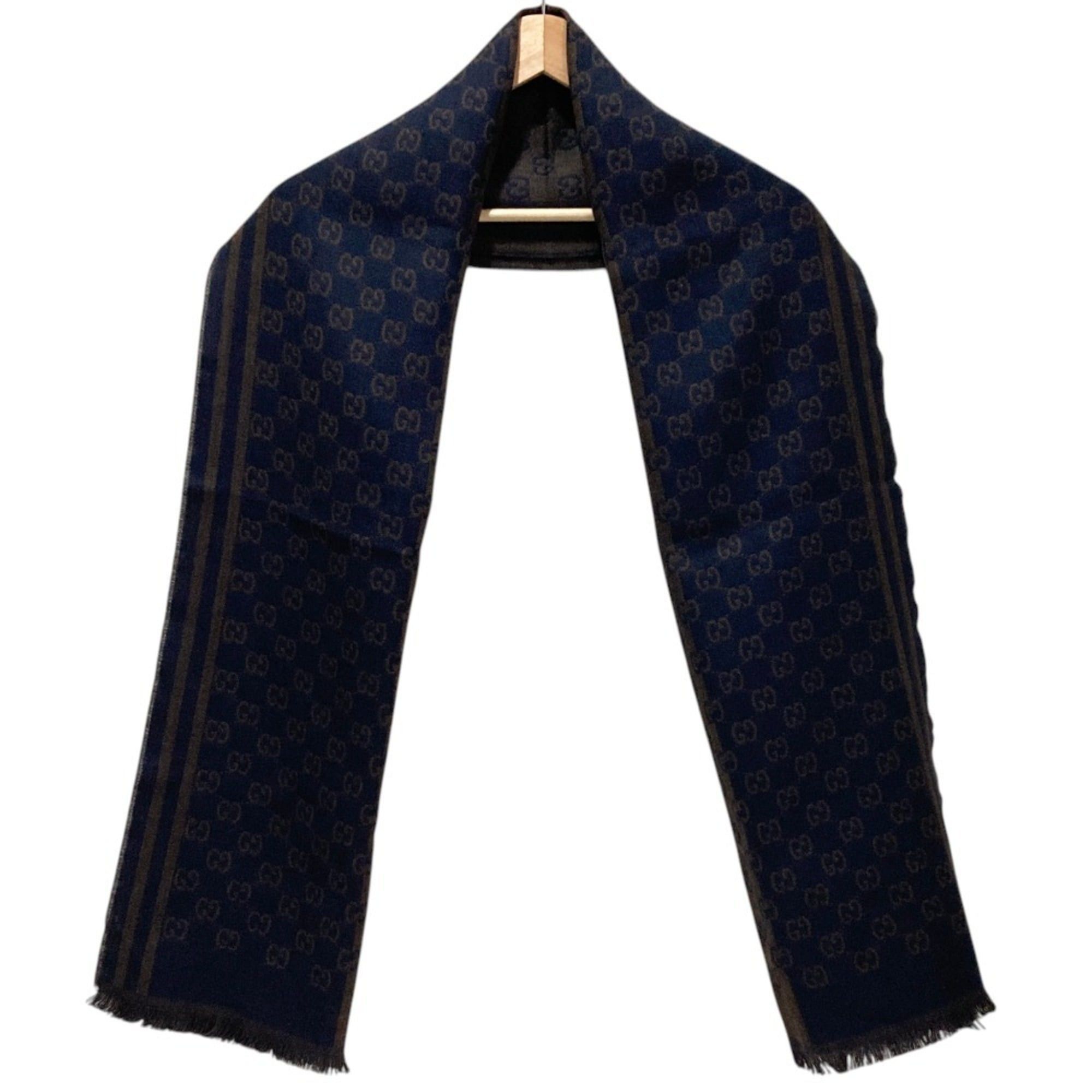 Gucci GUCCI GG pattern jacquard wool stole, brown x navy, women's. Size ONE SIZE - 4 Thumbnail