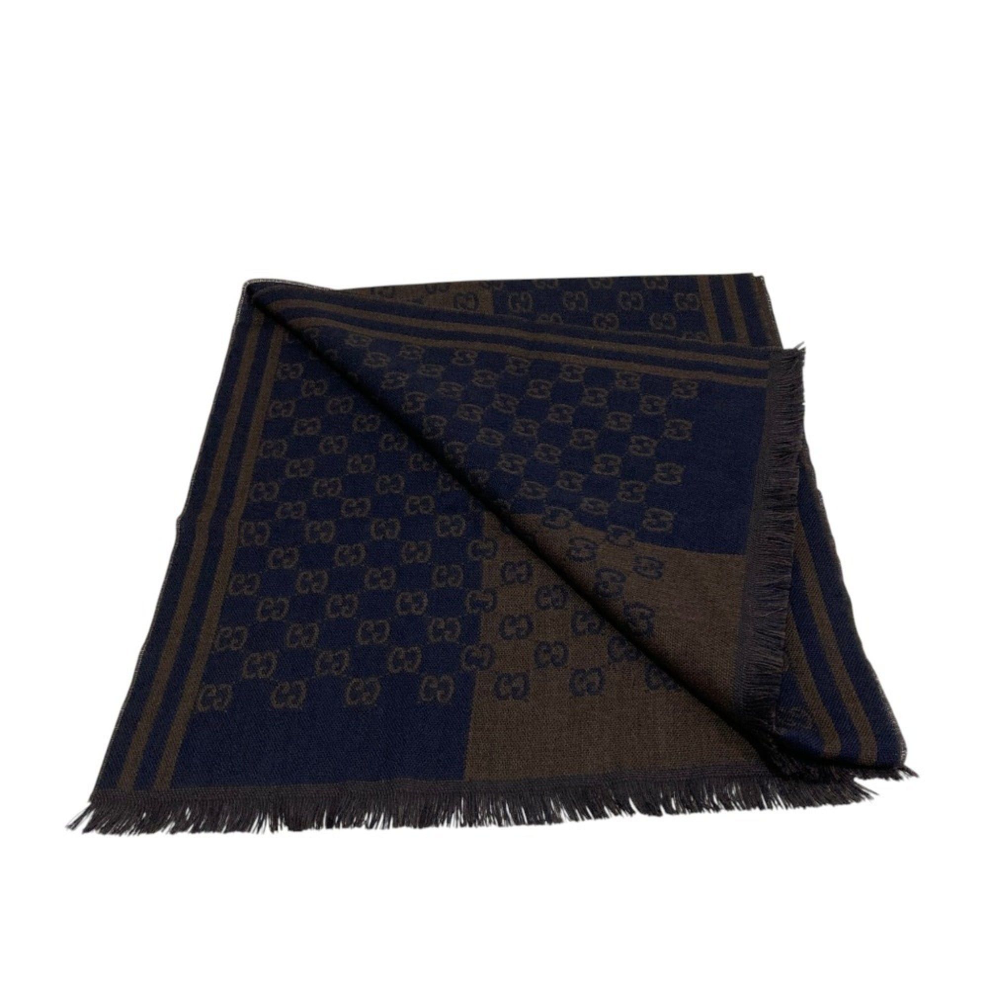 Gucci GUCCI GG pattern jacquard wool stole, brown x navy, women's. Size ONE SIZE - 2 Thumbnail