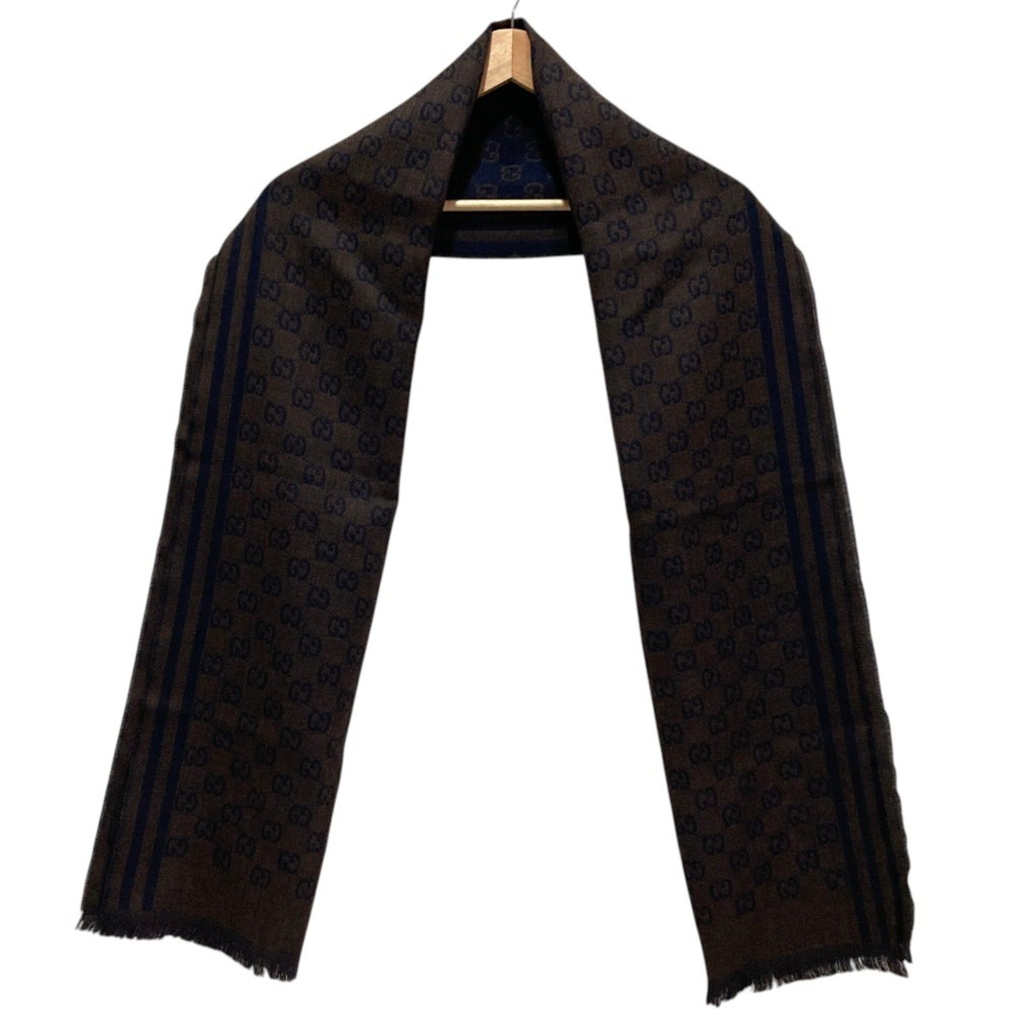 Gucci GUCCI GG pattern jacquard wool stole, brown x navy, women's. Size ONE SIZE - 3 Thumbnail