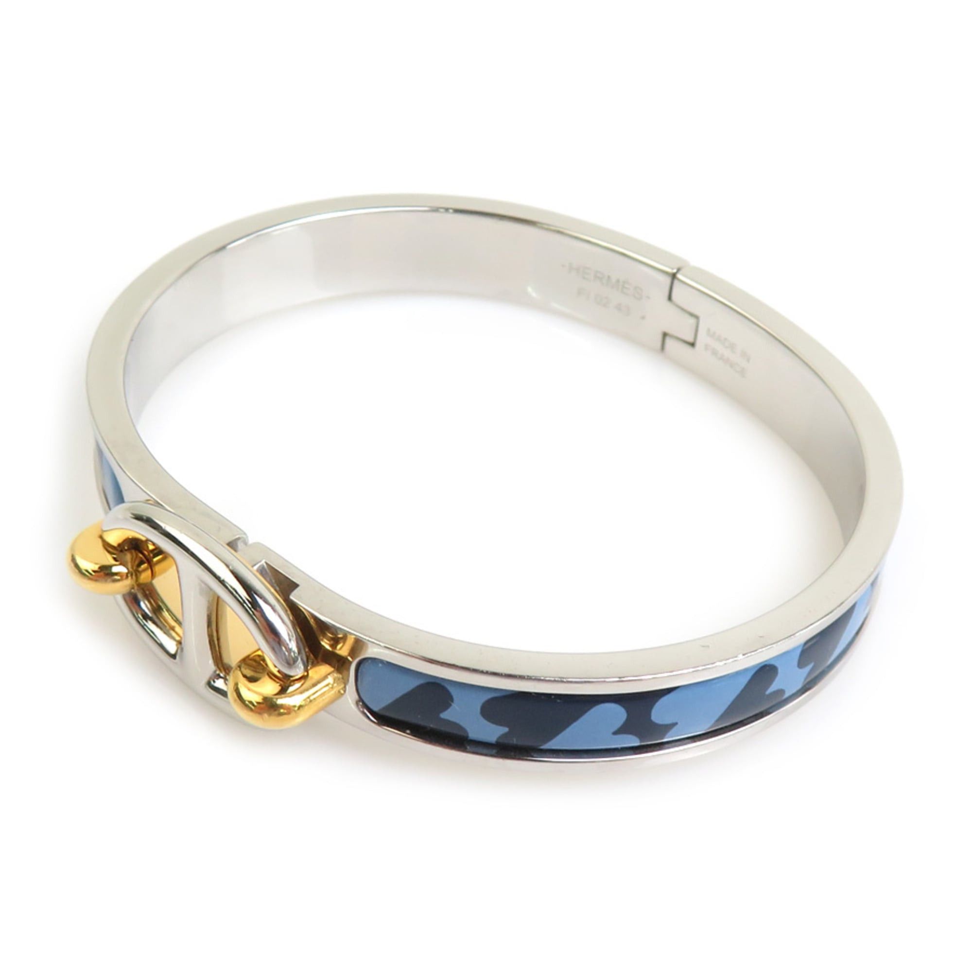 Hermes Hermes Bangle Bracelet Mini Click Chaine d'Ancre Metal Enamel Silver Blue Gold Women's Free Shipping e61794g Size ONE SIZE - 2 Thumbnail