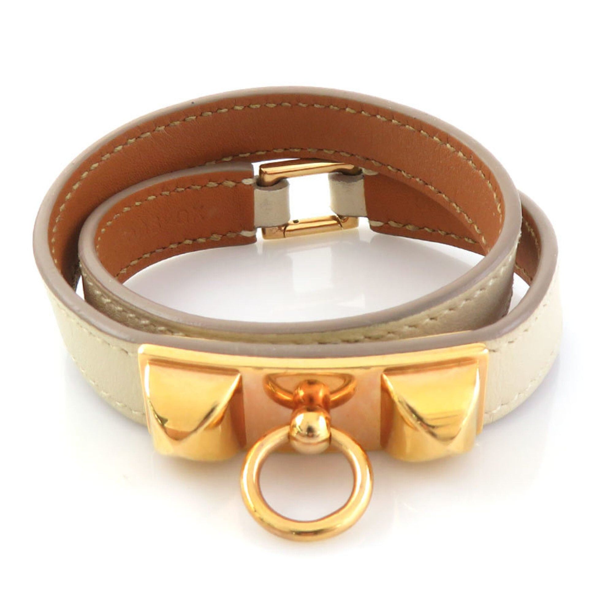 Hermes Hermes Bracelet Rivale Double Tour Leather Metal Ivory Gold Women's Free Shipping e61793g Size ONE SIZE - 5 Thumbnail