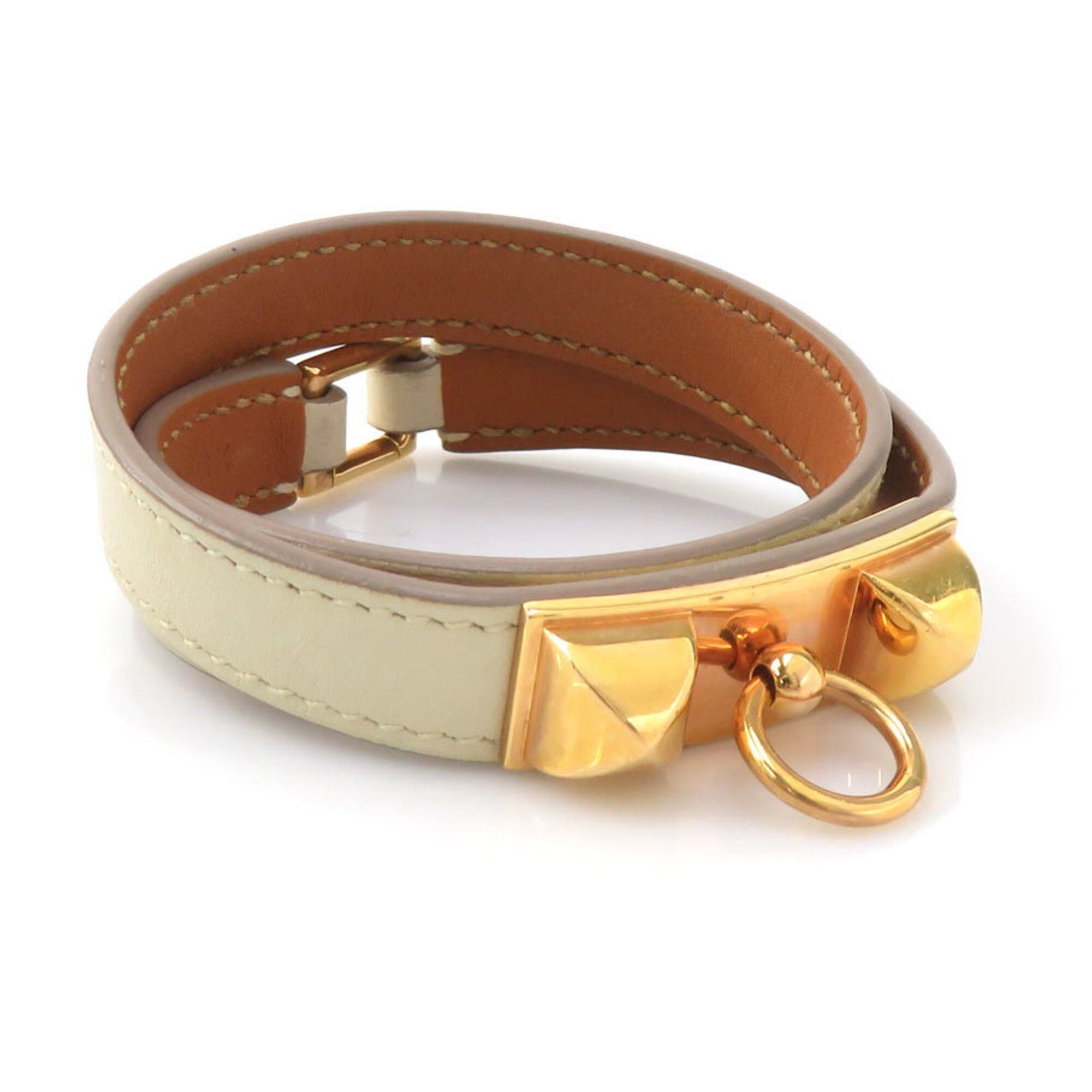 Hermes Hermes Bracelet Rivale Double Tour Leather Metal Ivory Gold Women's Free Shipping e61793g Size ONE SIZE - 2 Thumbnail