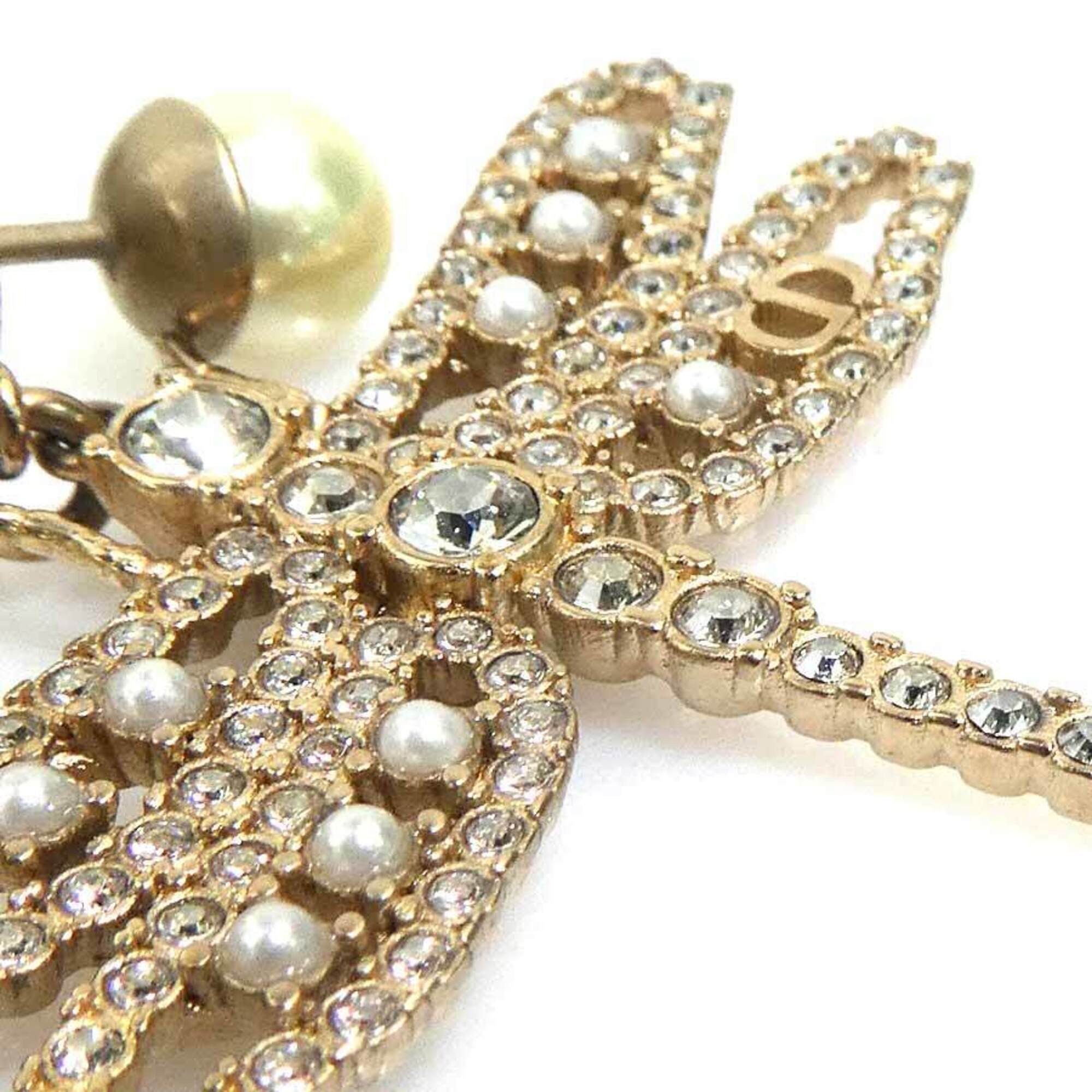 Dior Christian Dior earrings, dragonfly design, metal, faux pearl, gold, off-white, silver, women's, free shipping, e61798a Size ONE SIZE - 6 Thumbnail