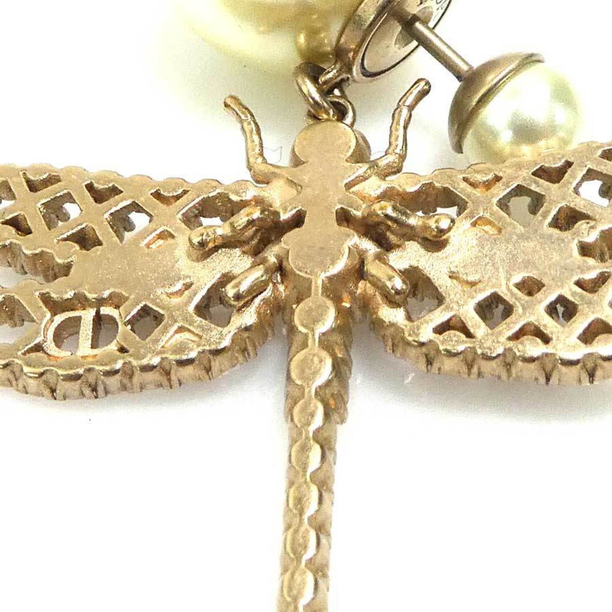 Dior Christian Dior earrings, dragonfly design, metal, faux pearl, gold, off-white, silver, women's, free shipping, e61798a Size ONE SIZE - 7 Thumbnail