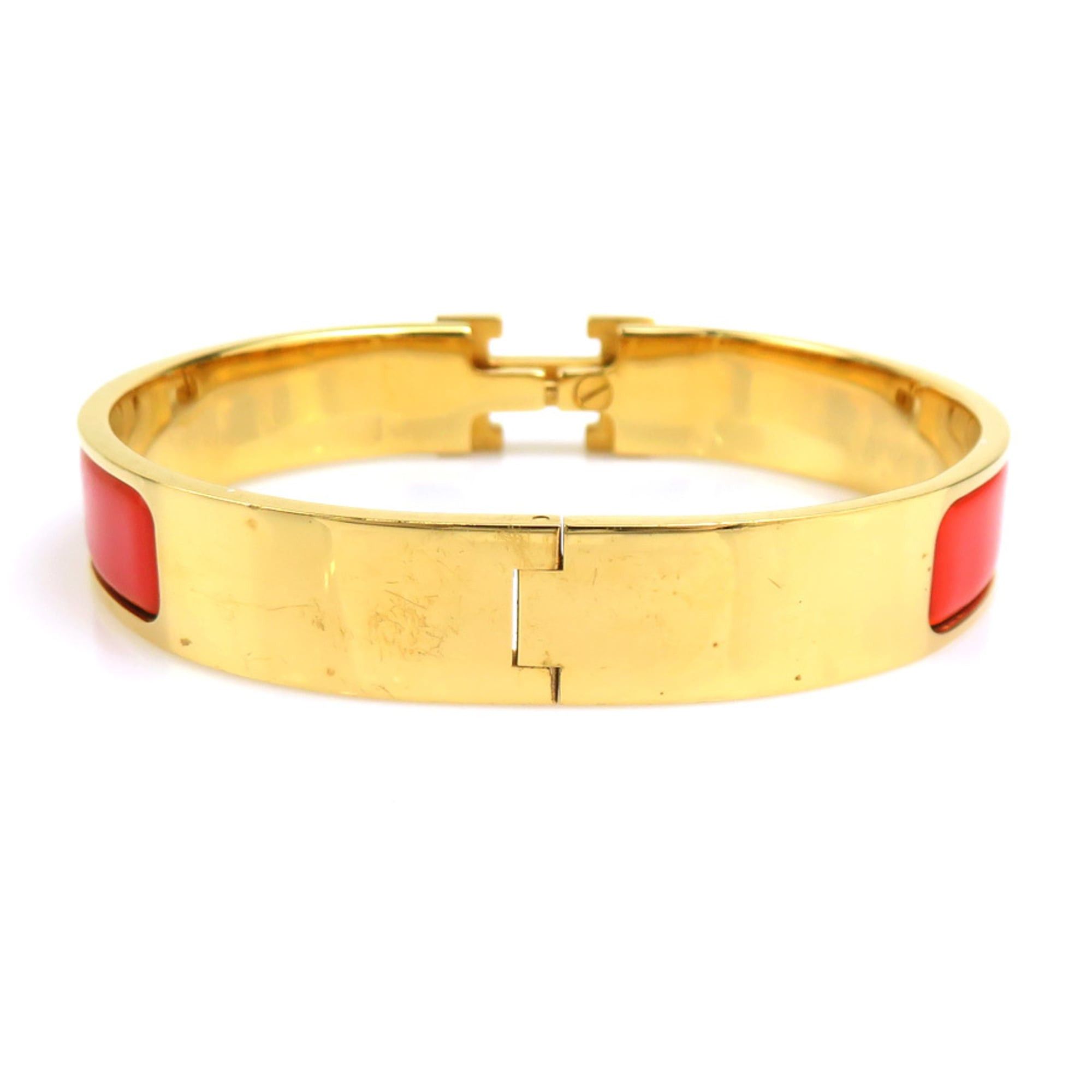 Hermes Hermes Bangle Bracelet Clic Clack H Metal Enamel Gold Orange Women's Free Shipping e61791i Size ONE SIZE - 4 Thumbnail
