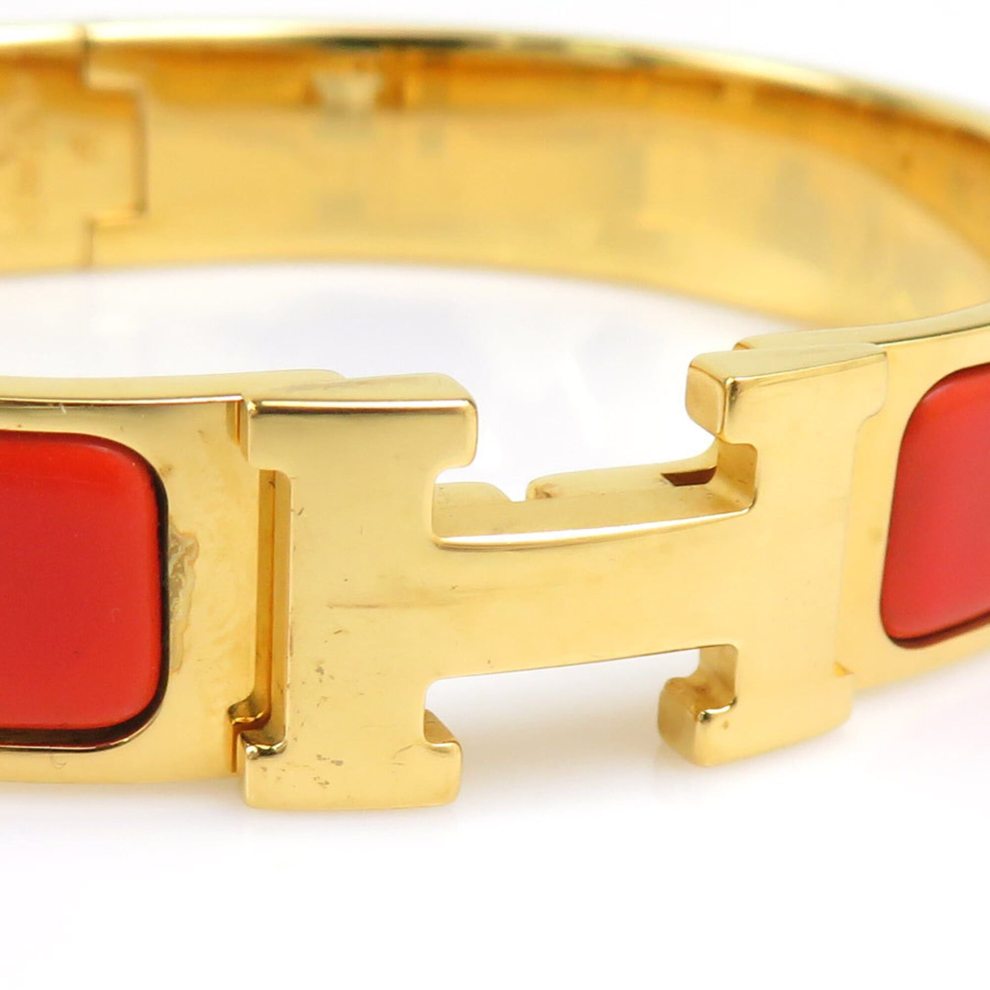 Hermes Hermes Bangle Bracelet Clic Clack H Metal Enamel Gold Orange Women's Free Shipping e61791i Size ONE SIZE - 7 Thumbnail