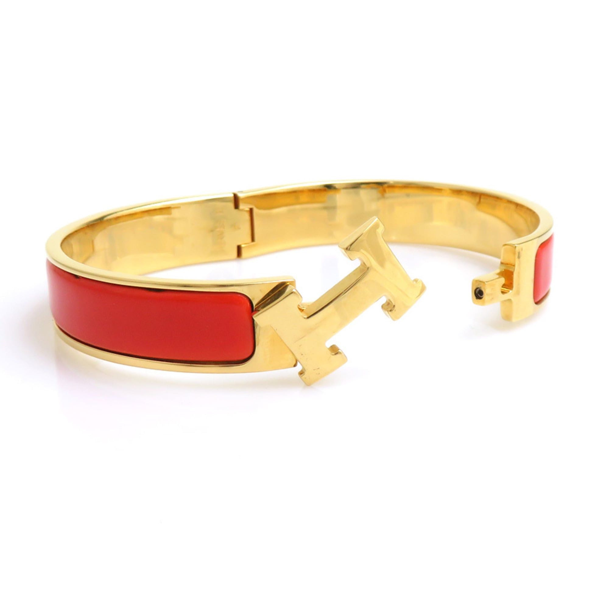 Hermes Hermes Bangle Bracelet Clic Clack H Metal Enamel Gold Orange Women's Free Shipping e61791i Size ONE SIZE - 6 Thumbnail