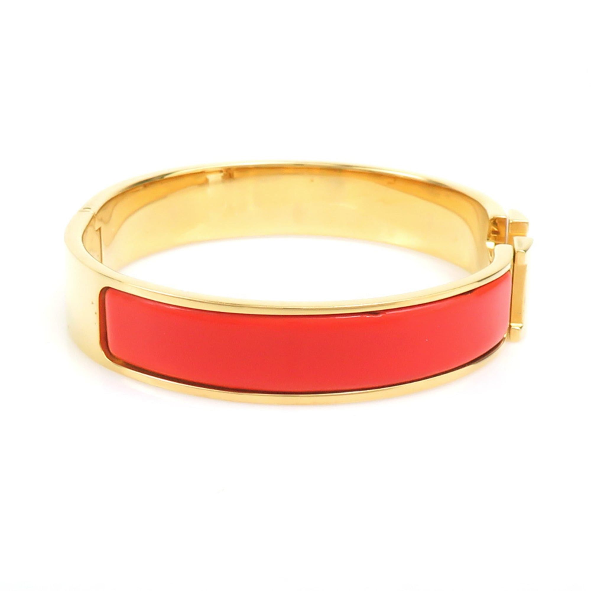 Hermes Hermes Bangle Bracelet Clic Clack H Metal Enamel Gold Orange Women's Free Shipping e61791i Size ONE SIZE - 3 Thumbnail