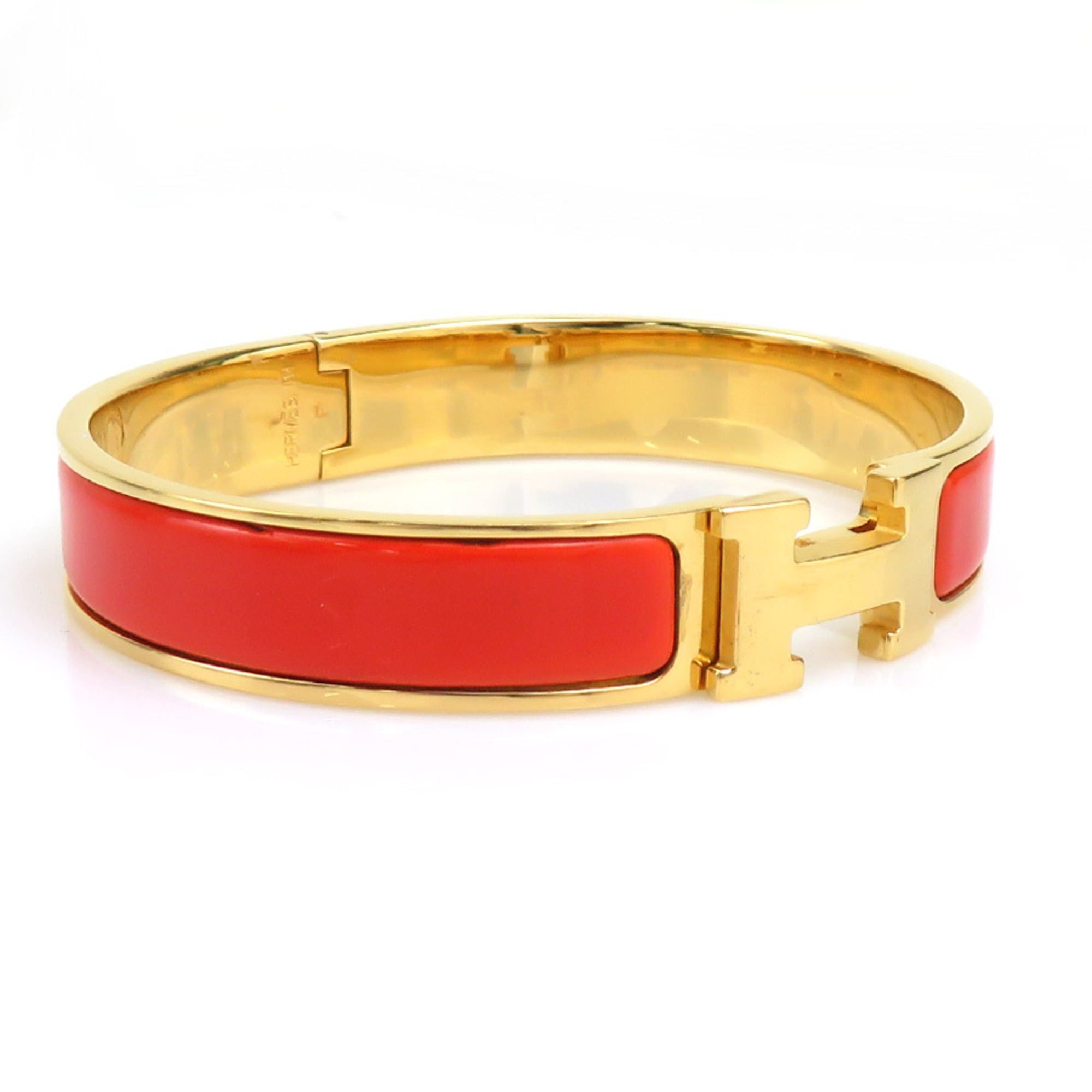 Hermes Hermes Bangle Bracelet Clic Clack H Metal Enamel Gold Orange Women's Free Shipping e61791i Size ONE SIZE - 2 Thumbnail