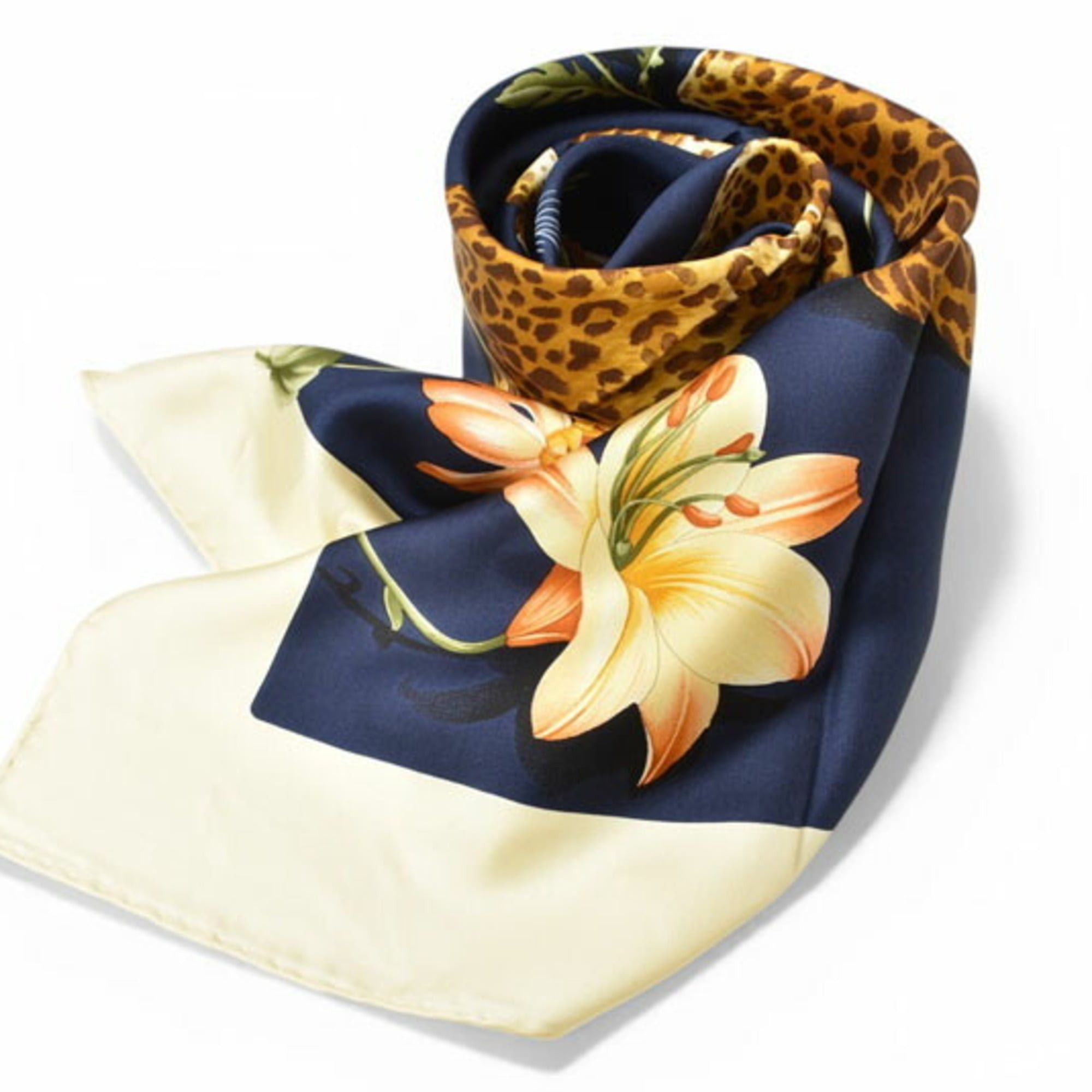 Salvatore Ferragamo Salvatore Ferragamo scarf/muffler, animal motif, leopard print, navy/cream Size ONE SIZE - 3 Thumbnail