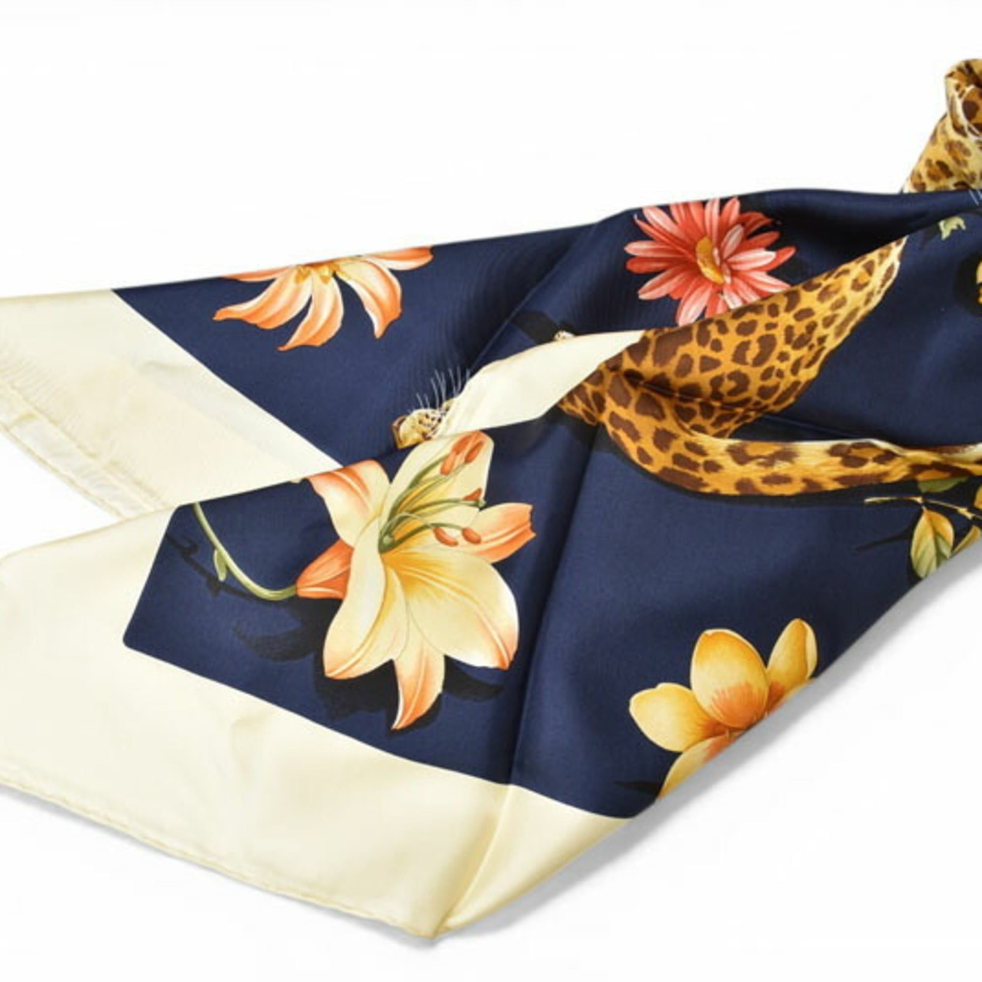 Salvatore Ferragamo Salvatore Ferragamo scarf/muffler, animal motif, leopard print, navy/cream Size ONE SIZE - 4 Thumbnail