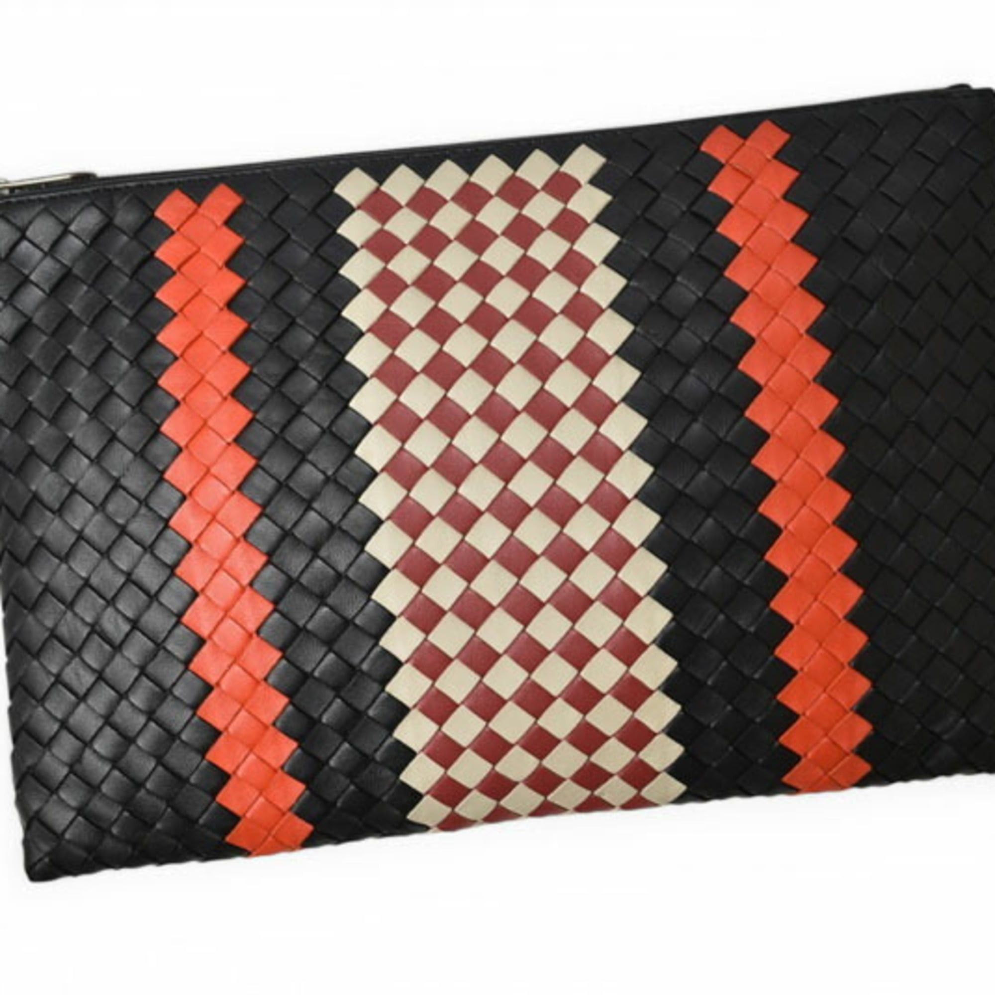 Bottega Veneta Bottega Veneta clutch bag, men's pouch, BOTTEGA VENETA, Intrecciato, Nappa, lambskin, black, orange Size ONE SIZE - 3 Thumbnail