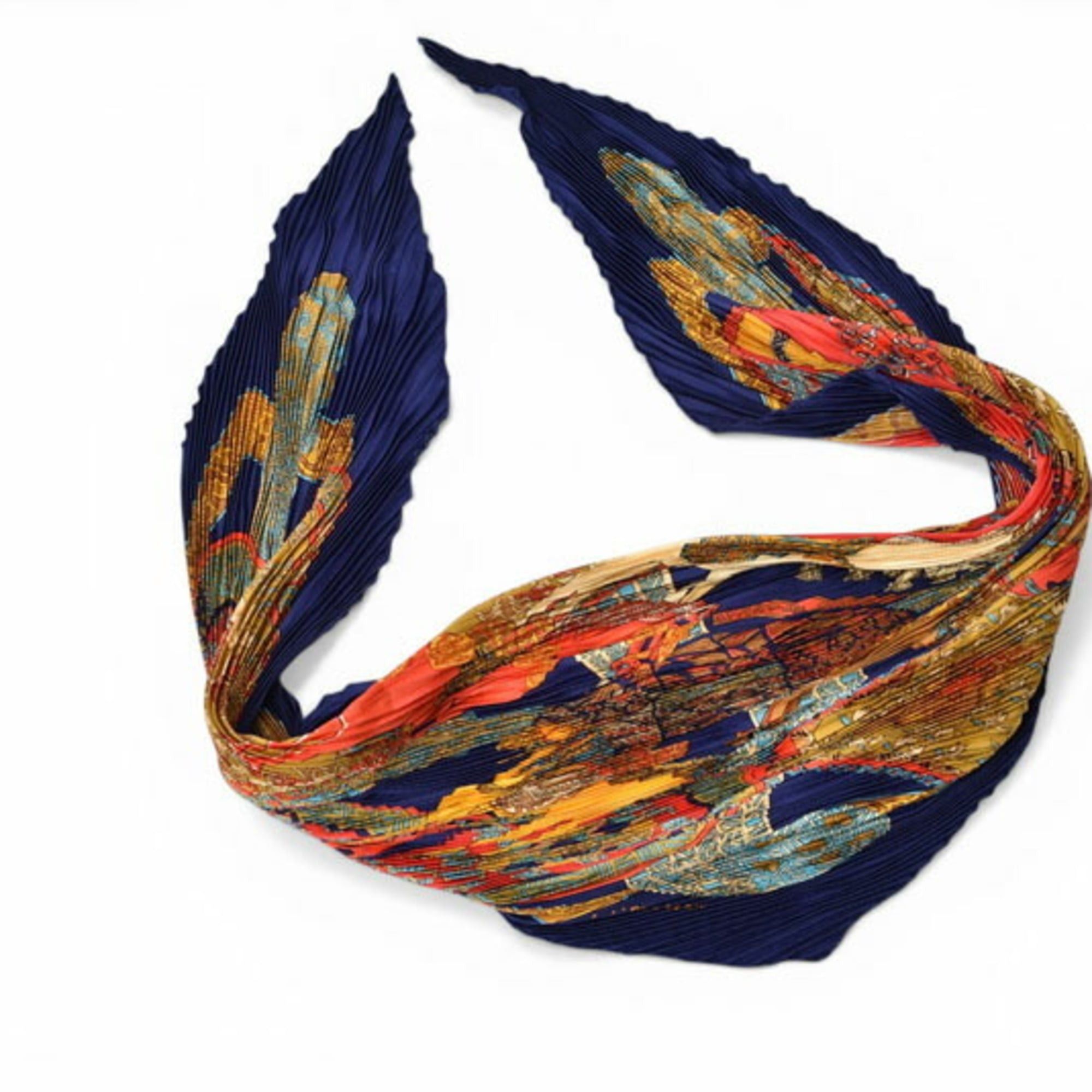 Hermes Hermes Pleated Carre Scarf, HERMES Shawl, Muffler, Diamond Shape, Silk Twill, Navy Red Multi Size ONE SIZE - 3 Thumbnail