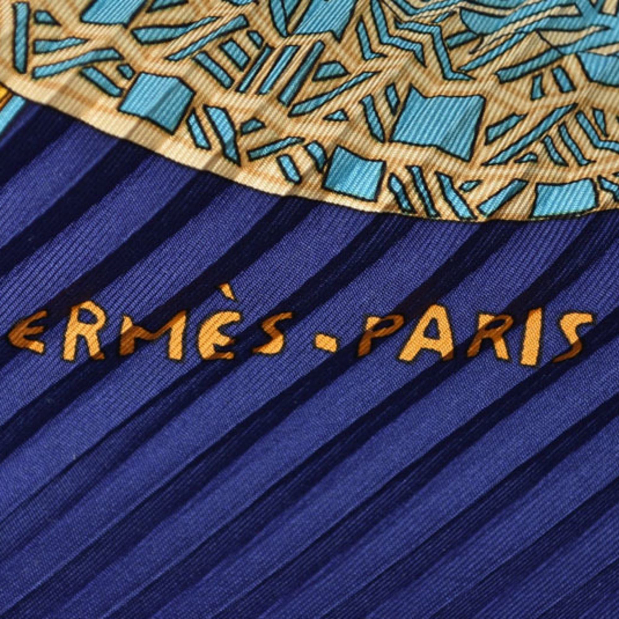 Hermes Hermes Pleated Carre Scarf, HERMES Shawl, Muffler, Diamond Shape, Silk Twill, Navy Red Multi Size ONE SIZE - 7 Thumbnail