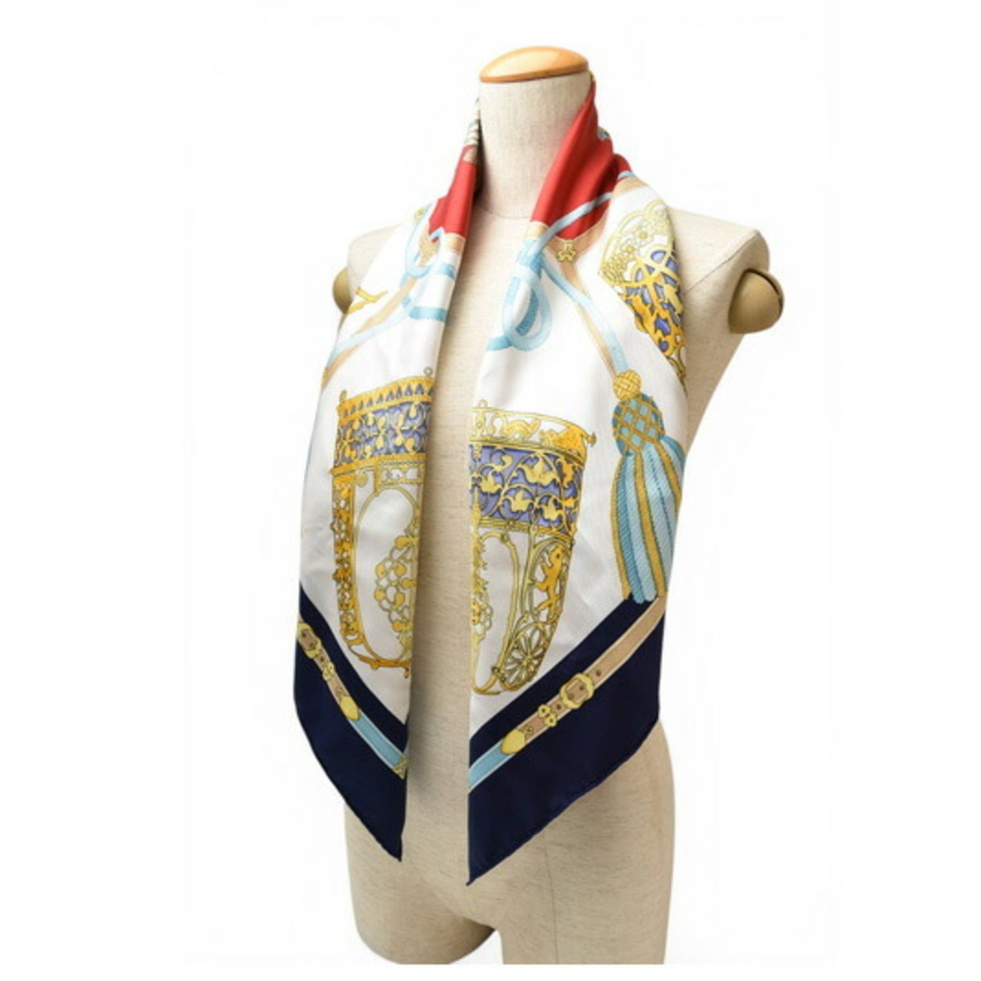 Hermes Hermes scarf/muffler, Carre 90, LES MUSEROLLES, 100% silk, navy and white. Size ONE SIZE - 9 Thumbnail