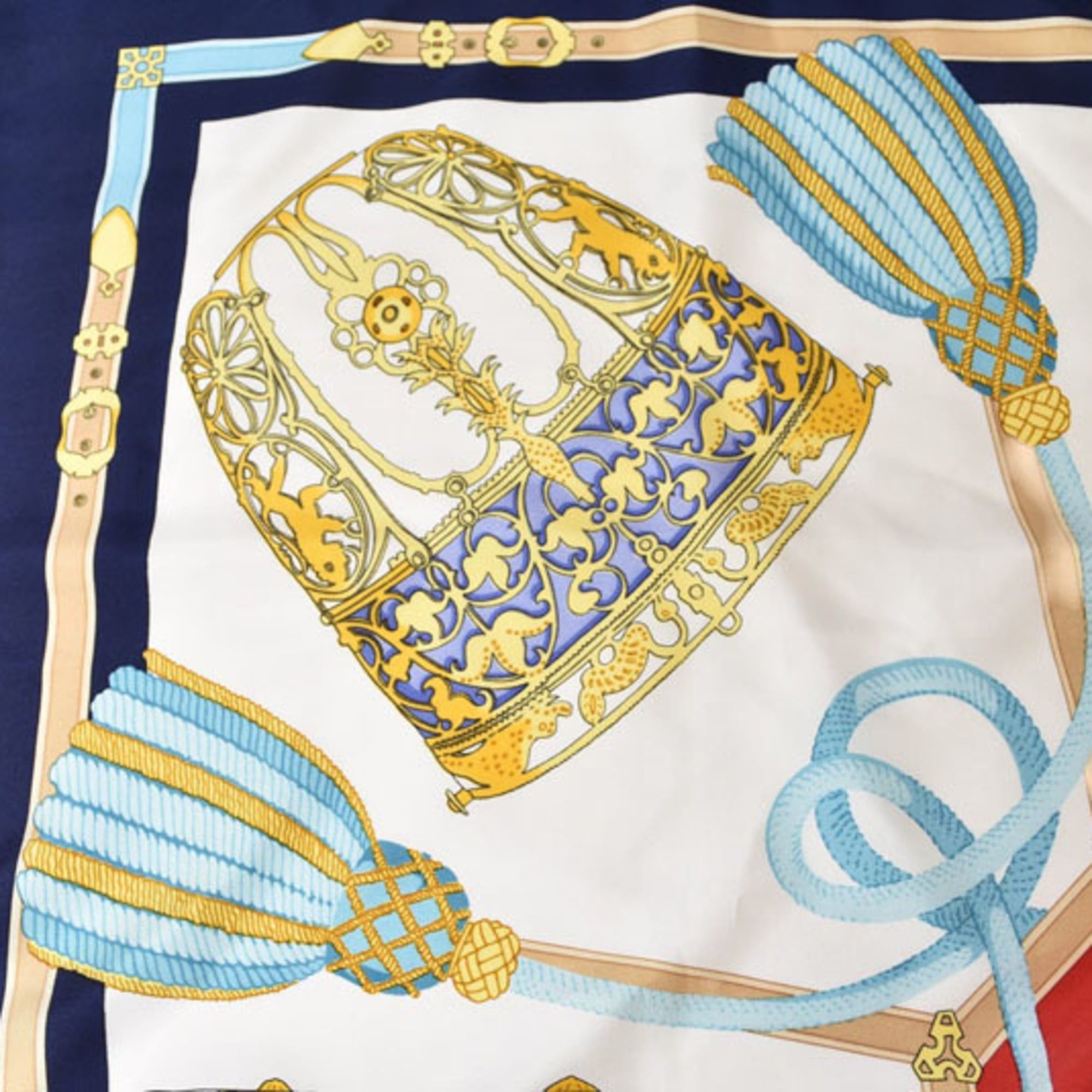 Hermes Hermes scarf/muffler, Carre 90, LES MUSEROLLES, 100% silk, navy and white. Size ONE SIZE - 7 Thumbnail