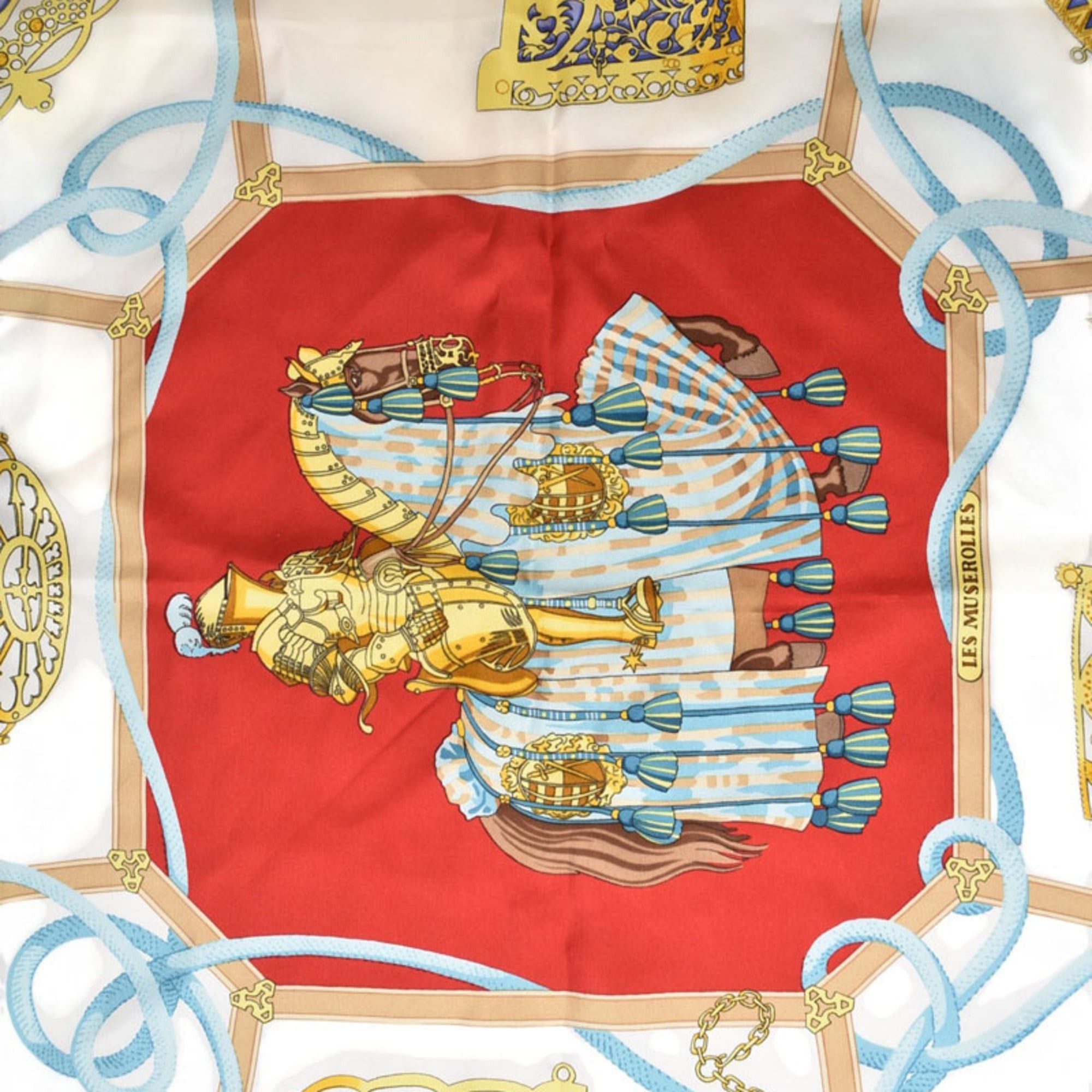 Hermes Hermes scarf/muffler, Carre 90, LES MUSEROLLES, 100% silk, navy and white. Size ONE SIZE - 5 Thumbnail