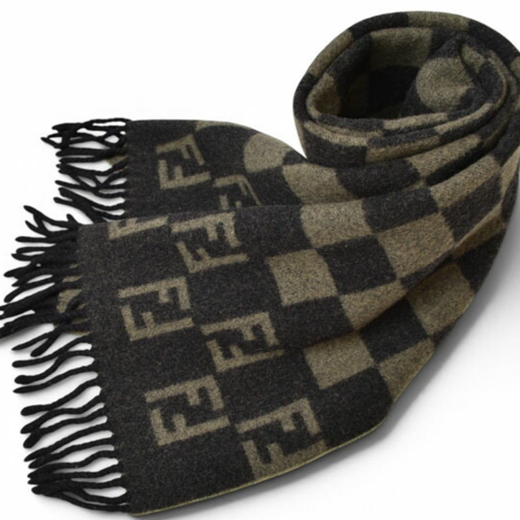 Fendi Fendi Scarf, Winter Reversible, 100% Wool, FF Zucca Pattern Check, Black/Gray Size ONE SIZE - 3 Thumbnail