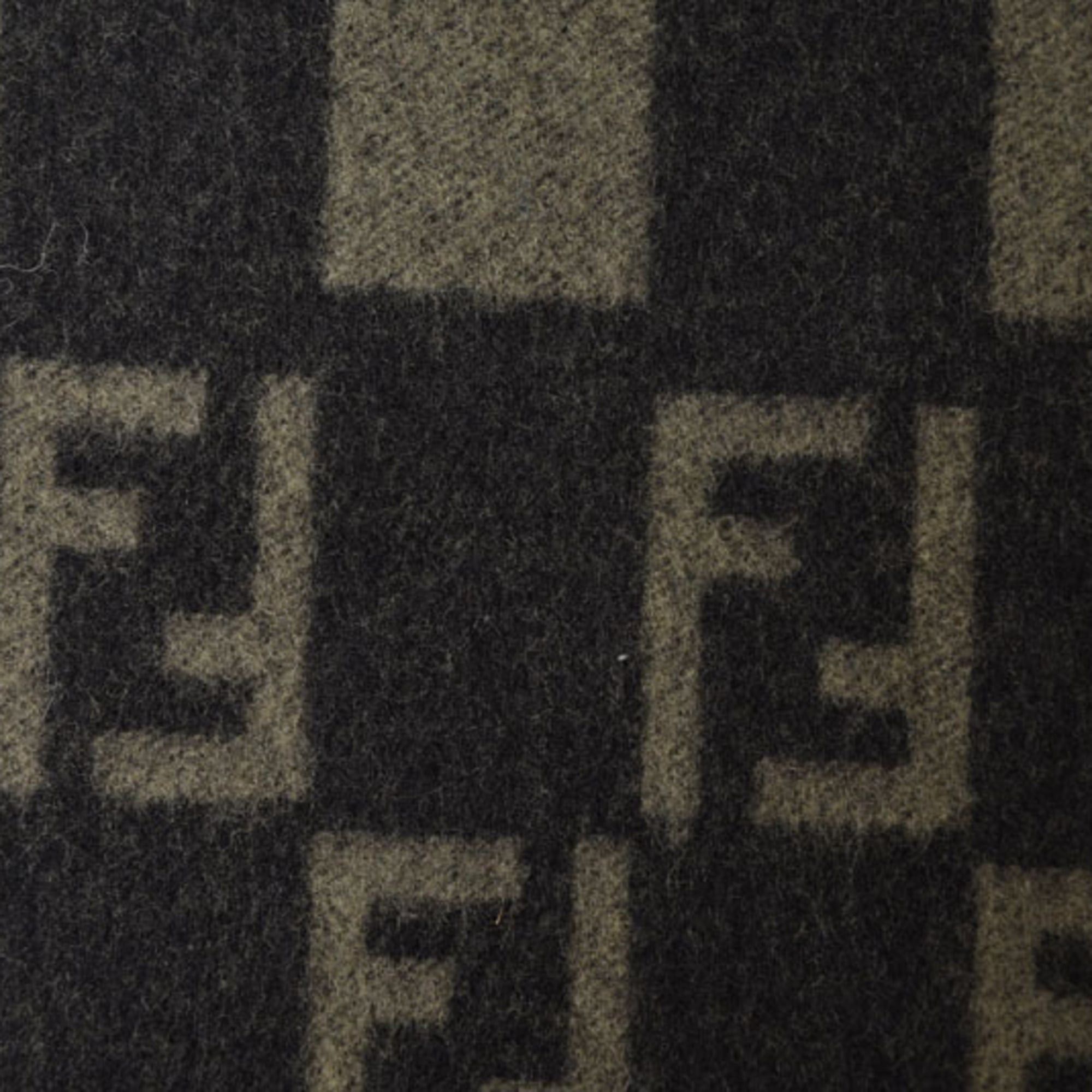 Fendi Fendi Scarf, Winter Reversible, 100% Wool, FF Zucca Pattern Check, Black/Gray Size ONE SIZE - 4 Thumbnail