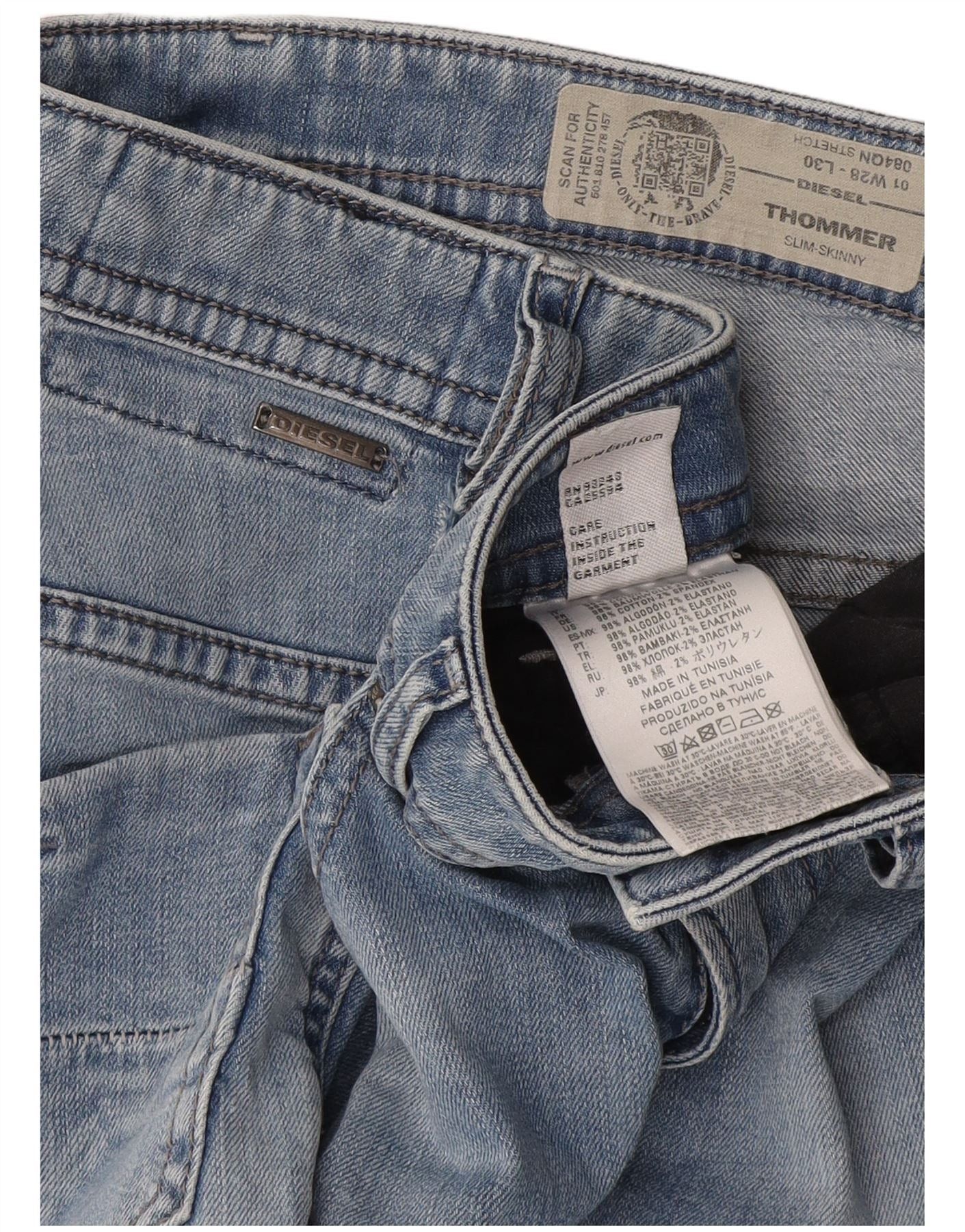Diesel Womens Thommer Slim Skinny Jeans W28 L30 Blue Cotton Size 24" / US 00 / IT 34 - 3 Thumbnail