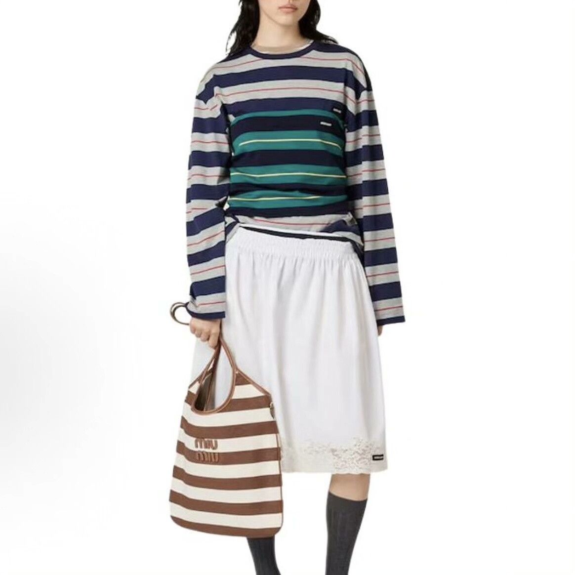 Miu Miu Miu Miu Printed Striped T-Shirt s Men Size US S / EU 44-46 / 1 - 5 Thumbnail