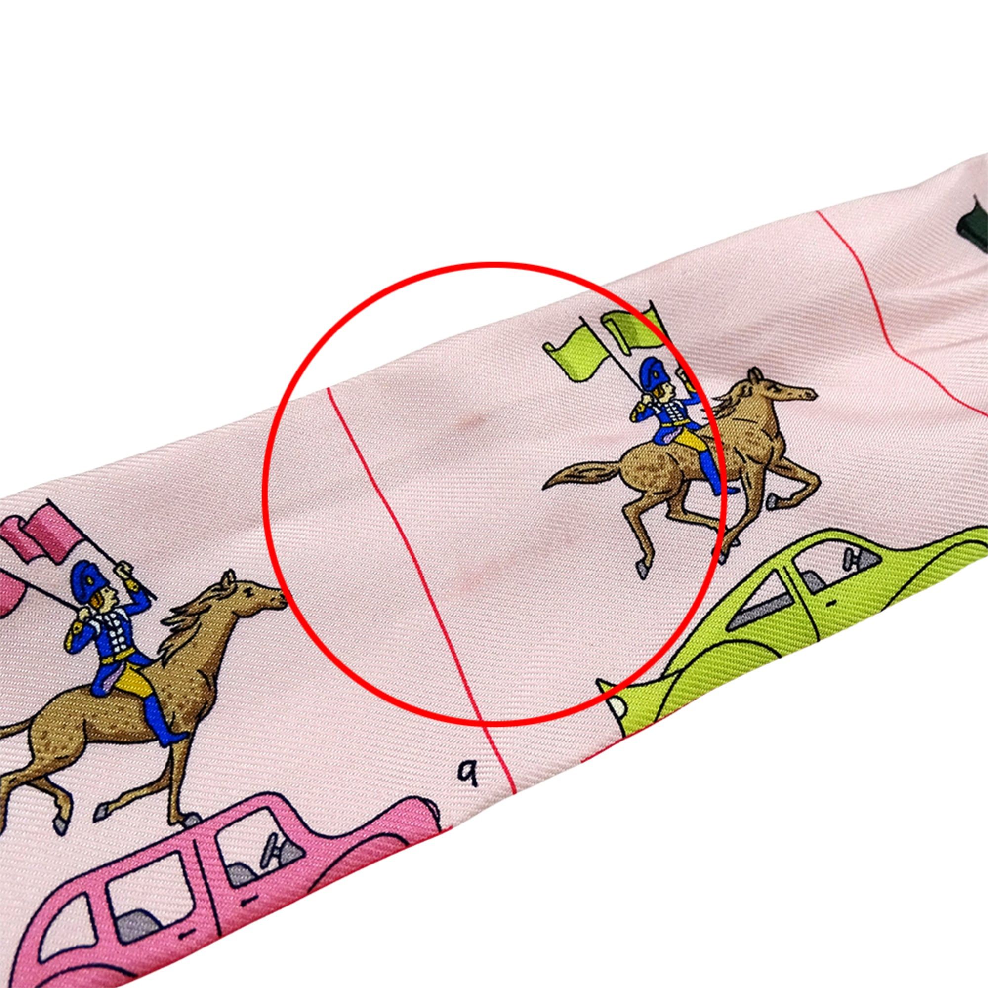 Hermes Hermes scarf/muffler for women, brand name, twilly, silk, pink, horse and carriage design. Size ONE SIZE - 8 Thumbnail