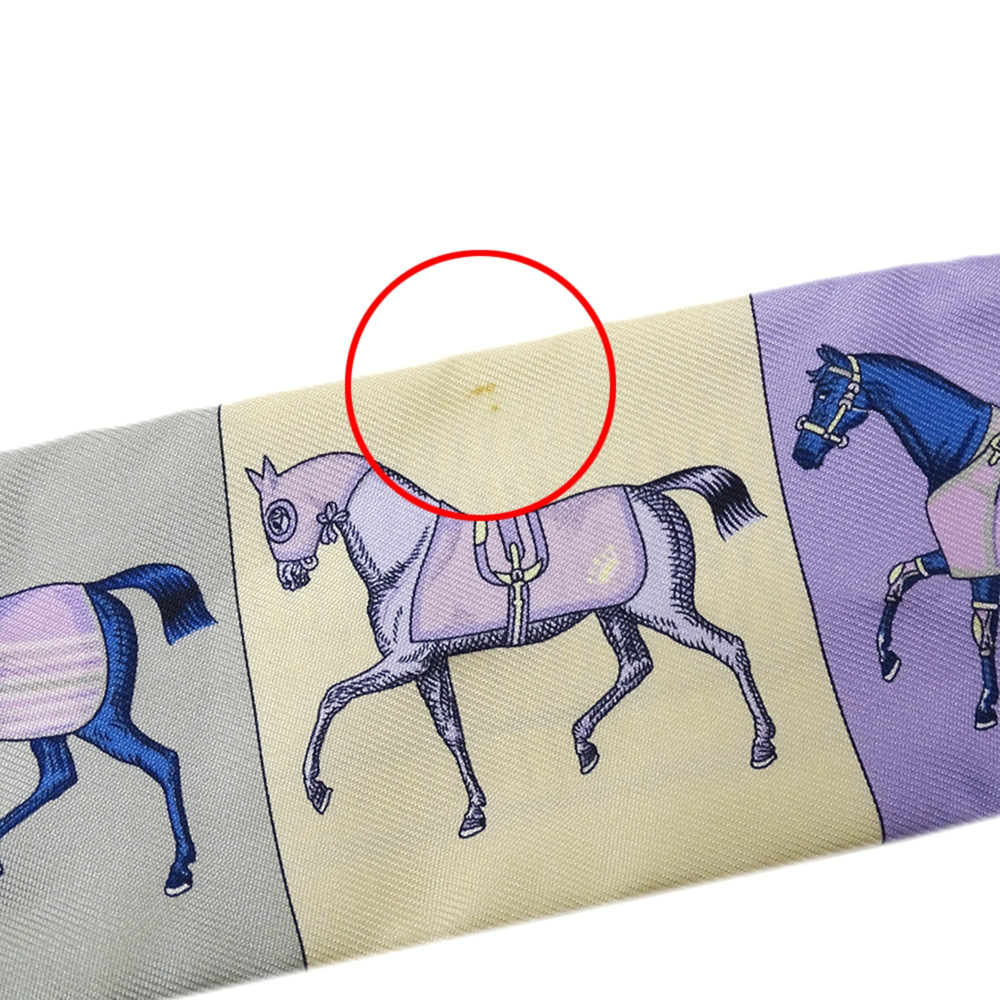 Hermes Hermes scarf/muffler for women, brand name Twilly, Couvertures Nouvelle (new horse blanket design), silk, purple/yellow. Size ONE SIZE - 11 Thumbnail