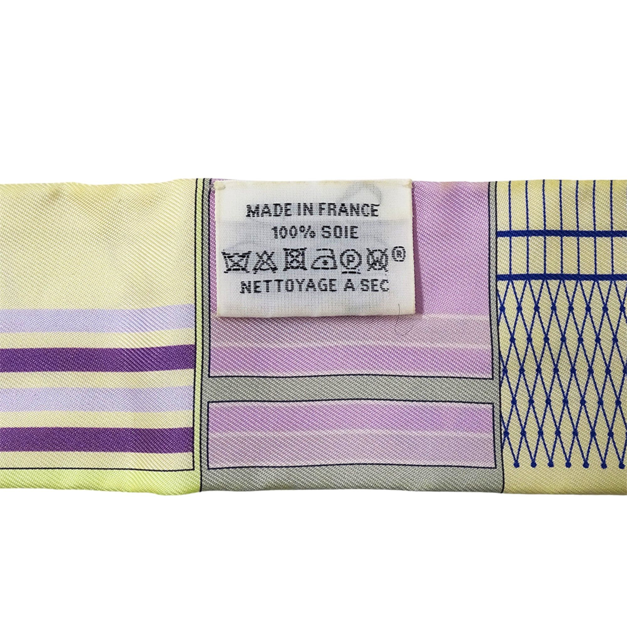 Hermes Hermes scarf/muffler for women, brand name Twilly, Couvertures Nouvelle (new horse blanket design), silk, purple/yellow. Size ONE SIZE - 6 Thumbnail