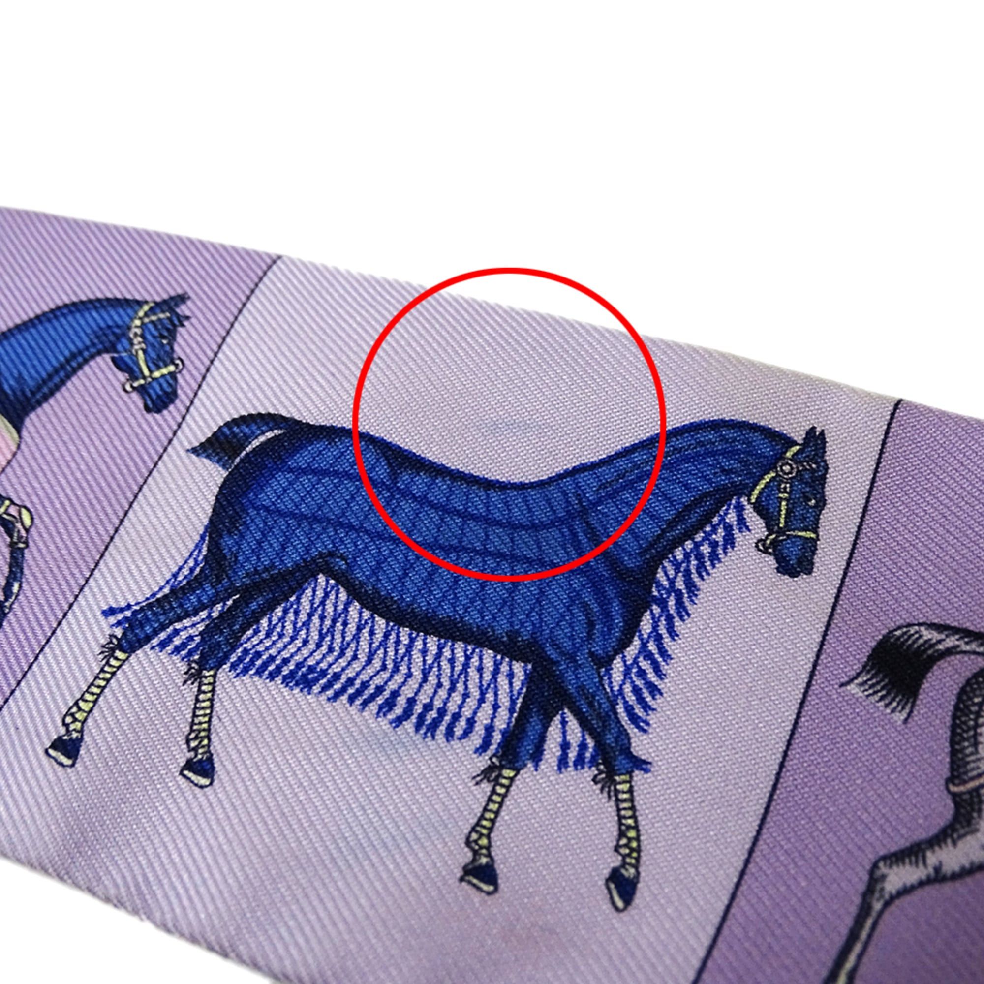 Hermes Hermes scarf/muffler for women, brand name Twilly, Couvertures Nouvelle (new horse blanket design), silk, purple/yellow. Size ONE SIZE - 13 Thumbnail
