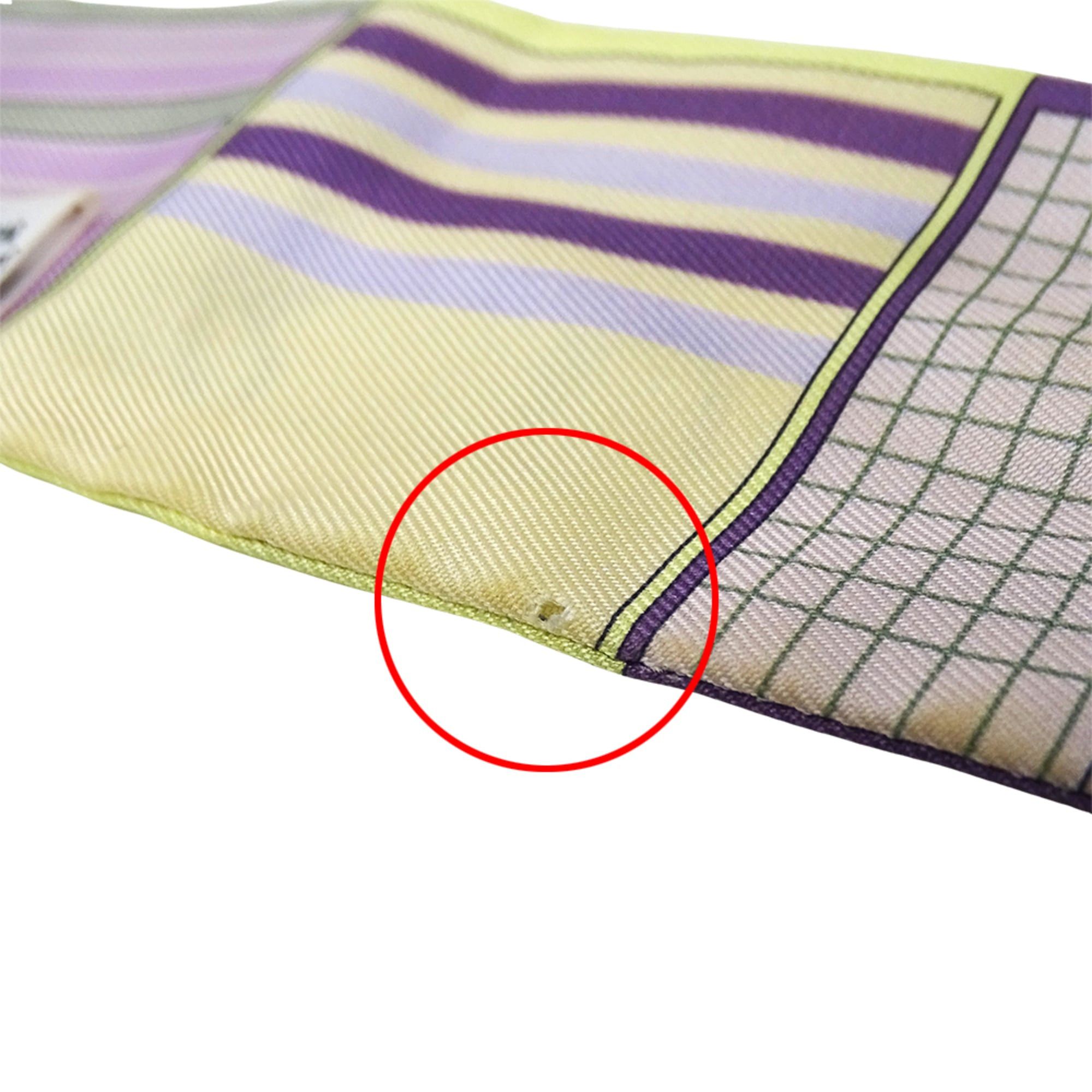 Hermes Hermes scarf/muffler for women, brand name Twilly, Couvertures Nouvelle (new horse blanket design), silk, purple/yellow. Size ONE SIZE - 10 Thumbnail