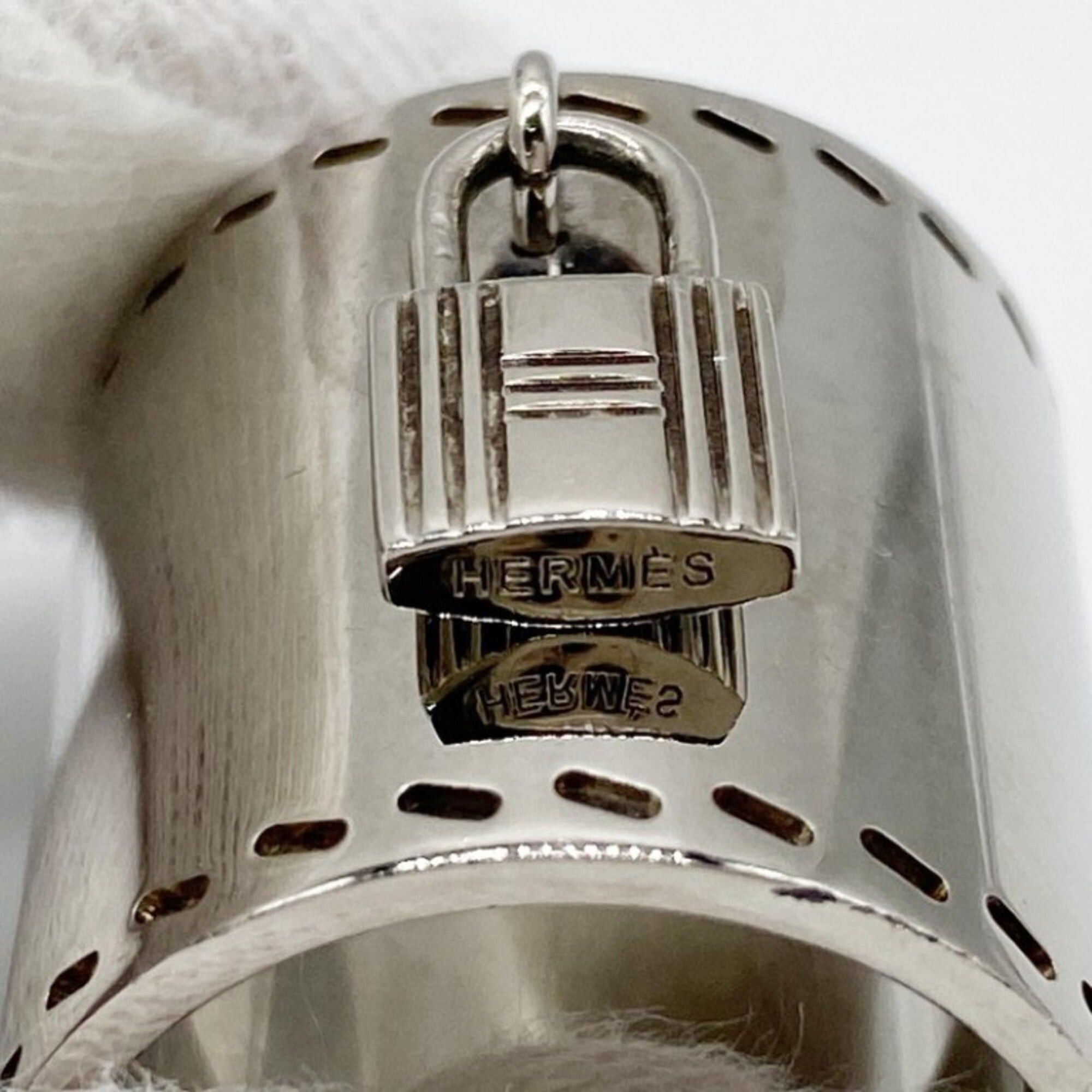 Hermes HERMES scarf ring, silver metal, women's, padlock motif. Size ONE SIZE - 3 Thumbnail
