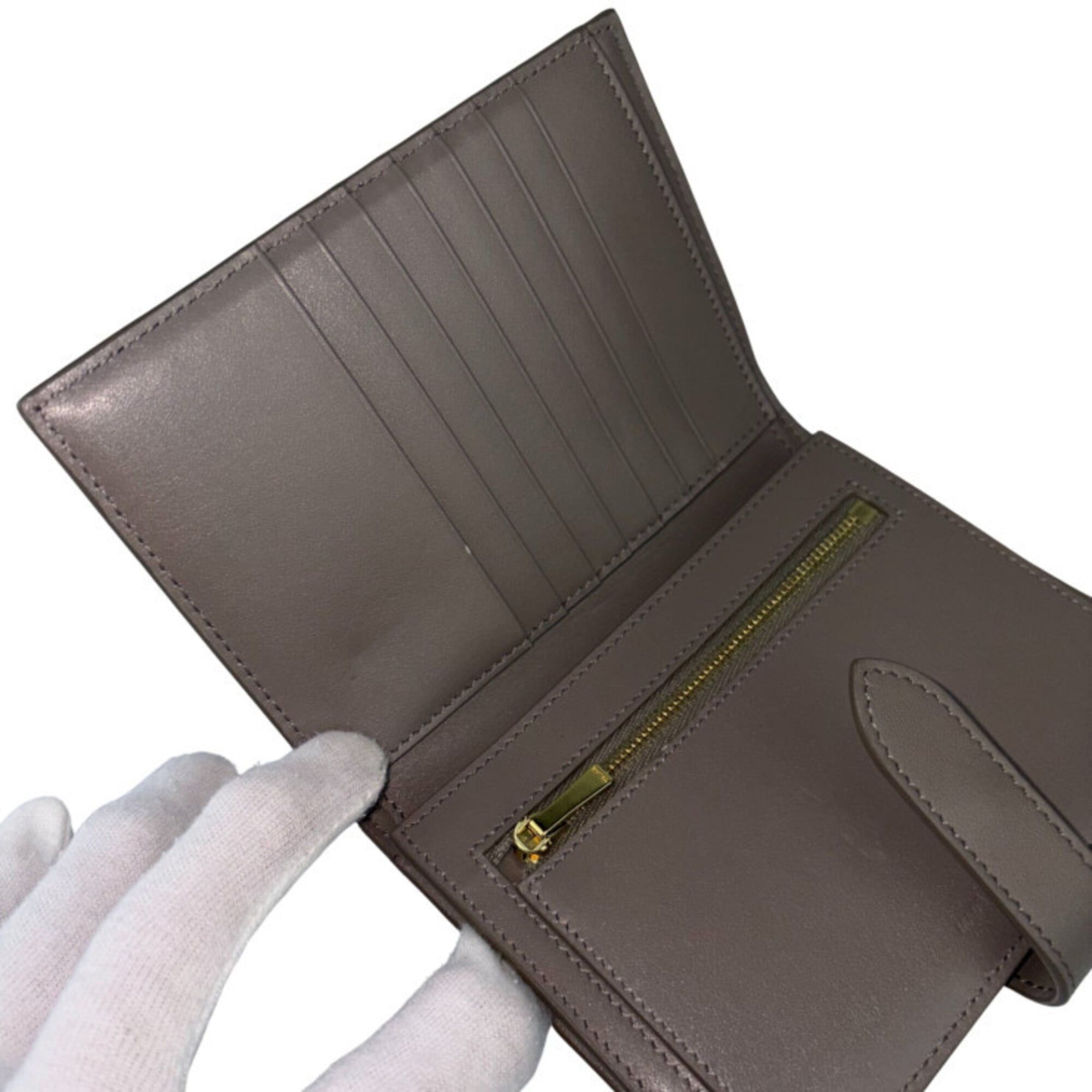 Celine CELINE Medium Strap Wallet (10B643BFP) - Greige Leather Women's Bi-fold Size ONE SIZE - 7 Thumbnail
