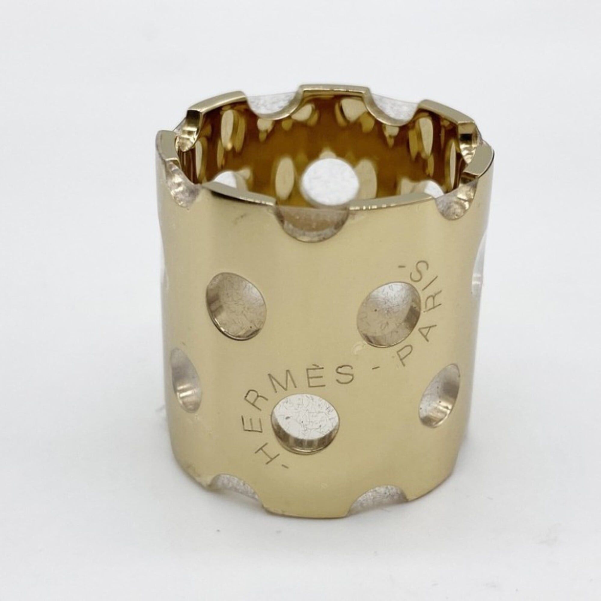 Hermes HERMES scarf ring, gold metal, women's, perforated. Size ONE SIZE - 2 Thumbnail
