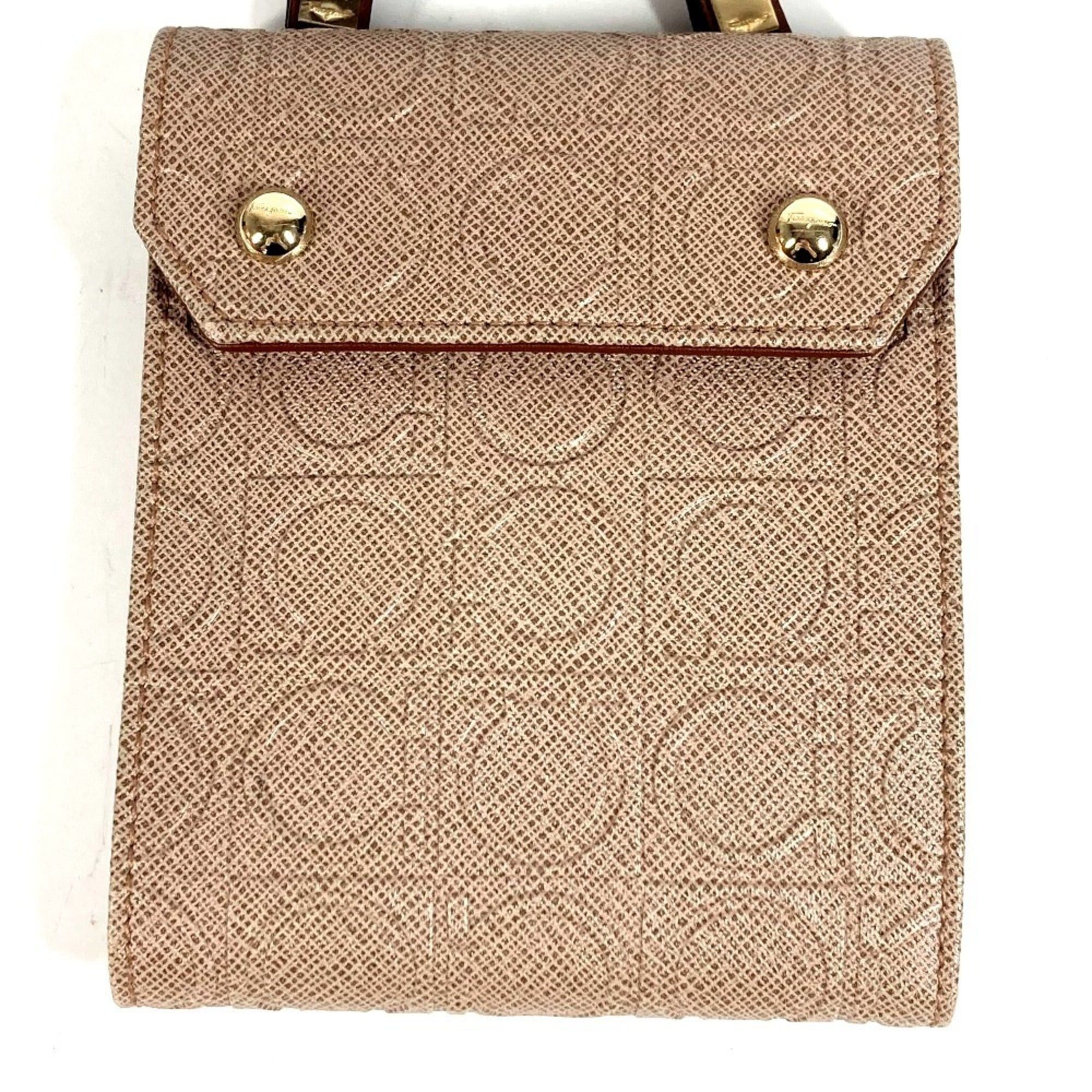 Salvatore Ferragamo Salvatore Ferragamo shoulder bag/shoulder wallet with Gancini logo, compact tri-fold wallet, leather, men's/women's, beige. Size ONE SIZE - 2 Thumbnail
