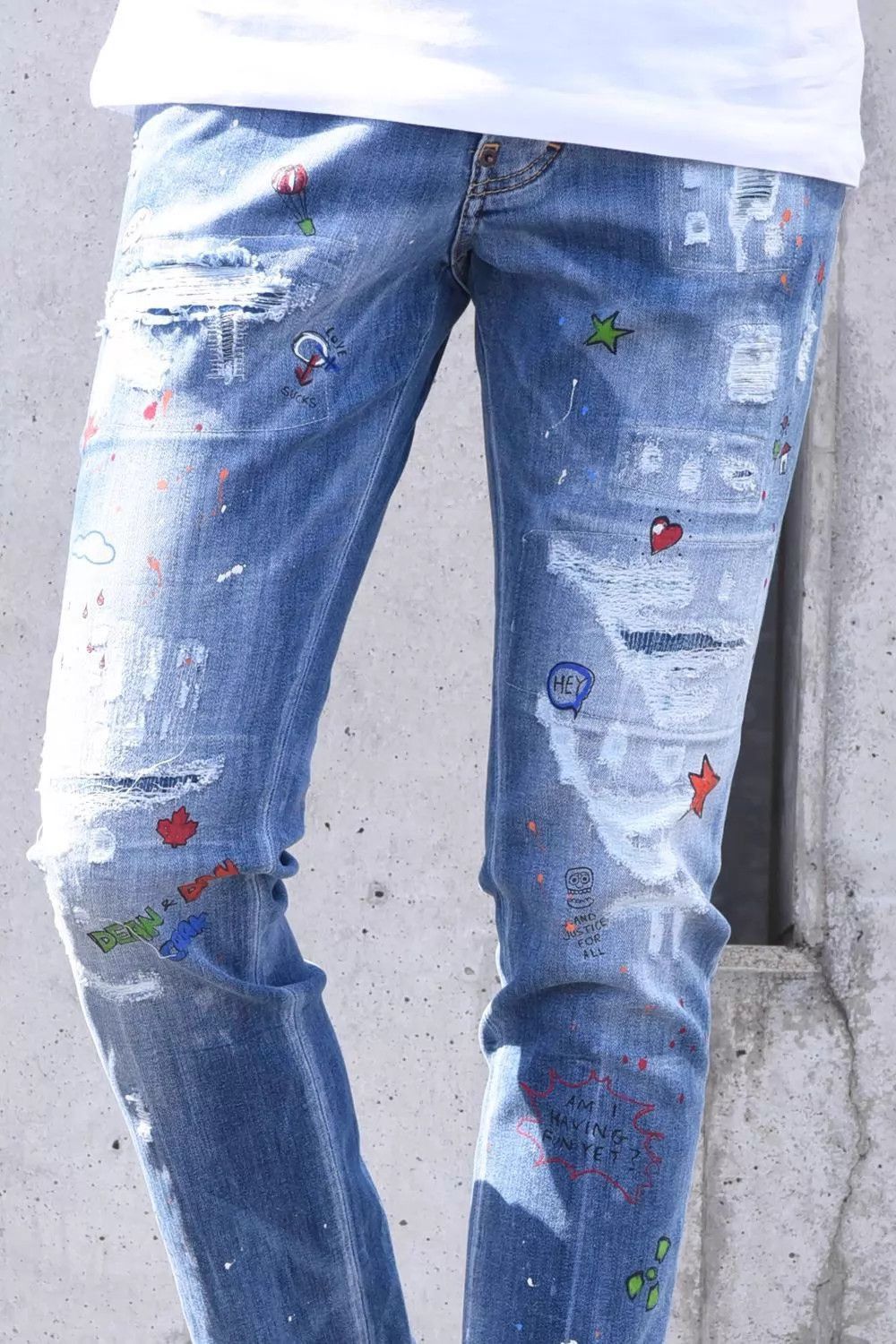 Dsquared2 Blue Painted Distressed Denim Jeans Size 28 Size US 28 / EU 44 - 3 Thumbnail