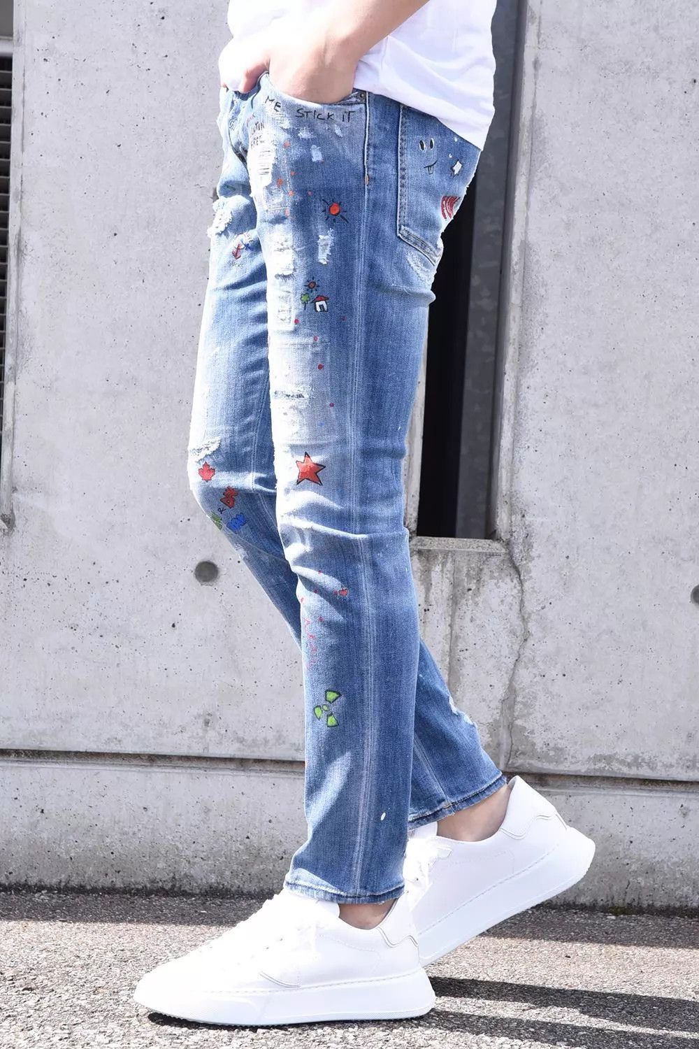 Dsquared2 Blue Painted Distressed Denim Jeans Size 28 Size US 28 / EU 44 - 2 Thumbnail