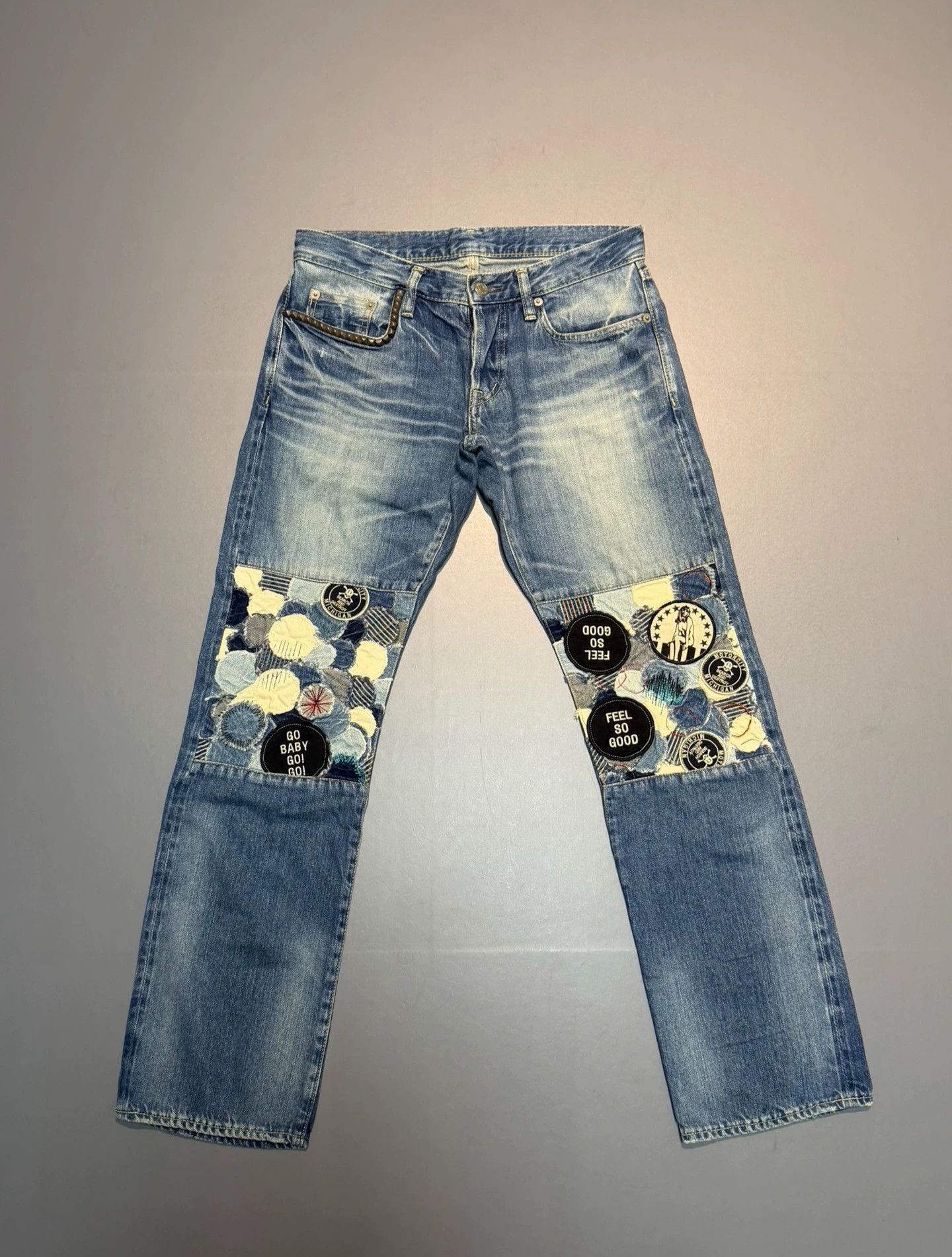 Hysteric Glamour Blue Denim Jeans with Patchwork Knee Details Size US 28 / EU 44 - 2 Thumbnail