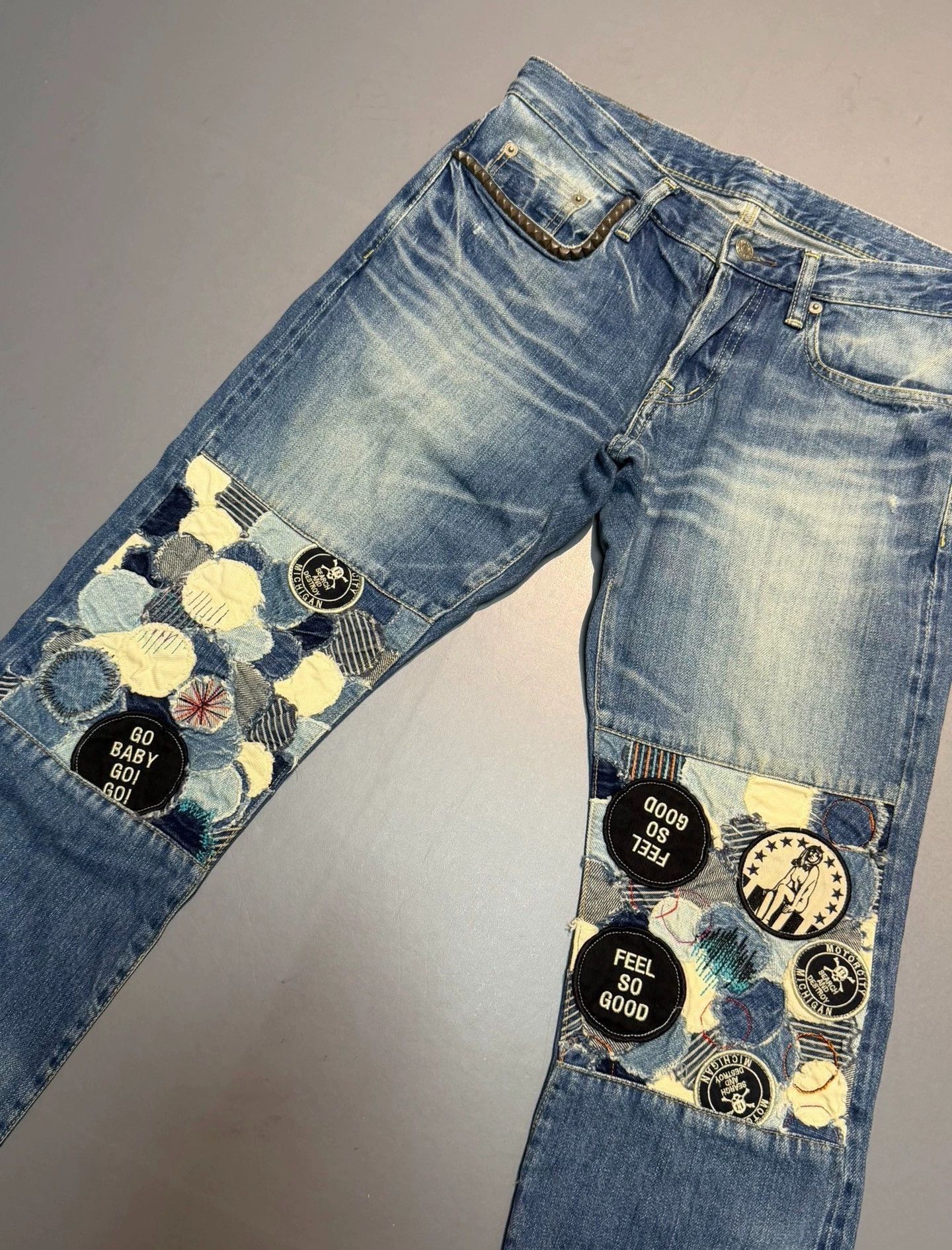 Hysteric Glamour Blue Denim Jeans with Patchwork Knee Details Size US 28 / EU 44 - 3 Thumbnail