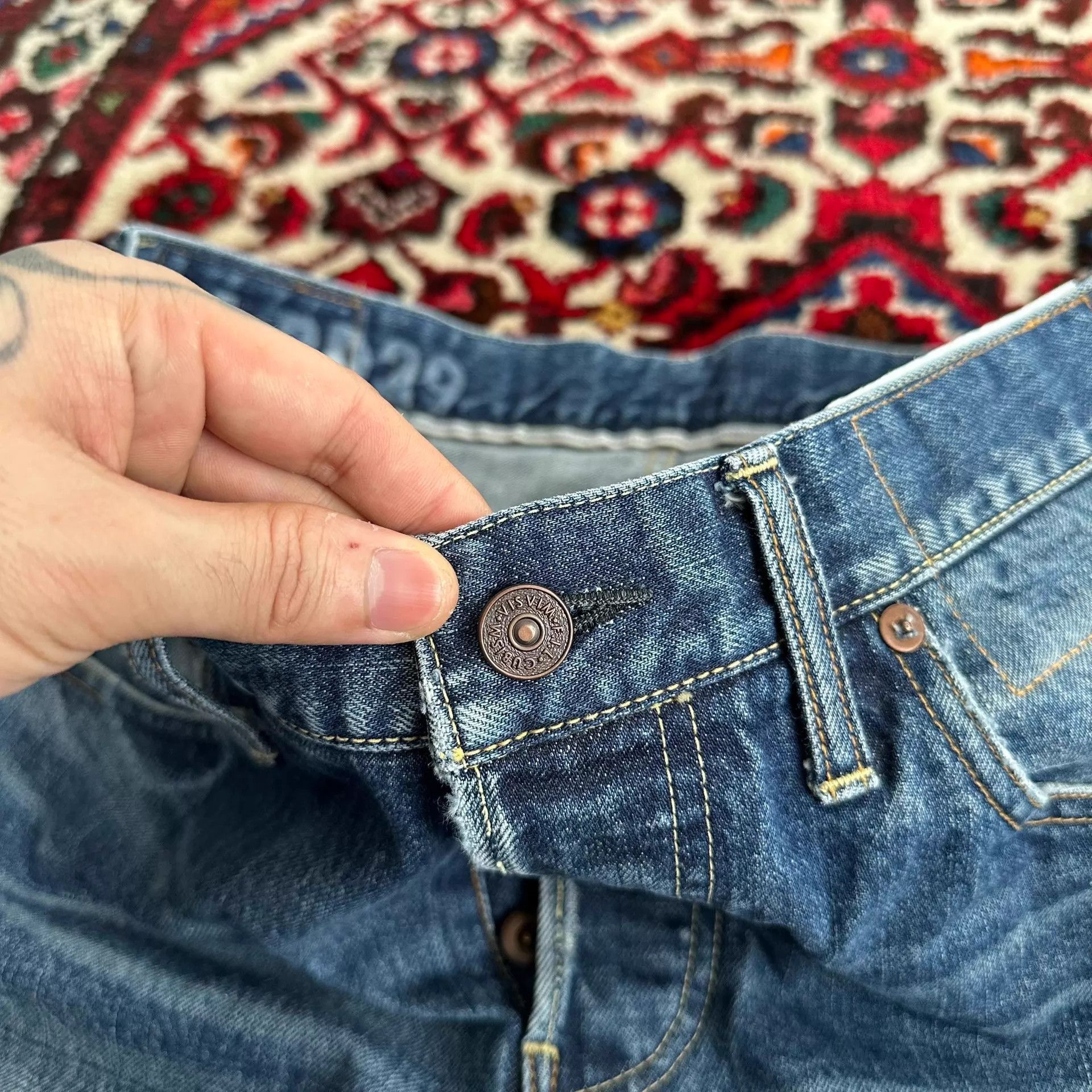 Visvim Blue Denim Jeans with Distressed Fading and Splatters Size US 32 / EU 48 - 9 Thumbnail