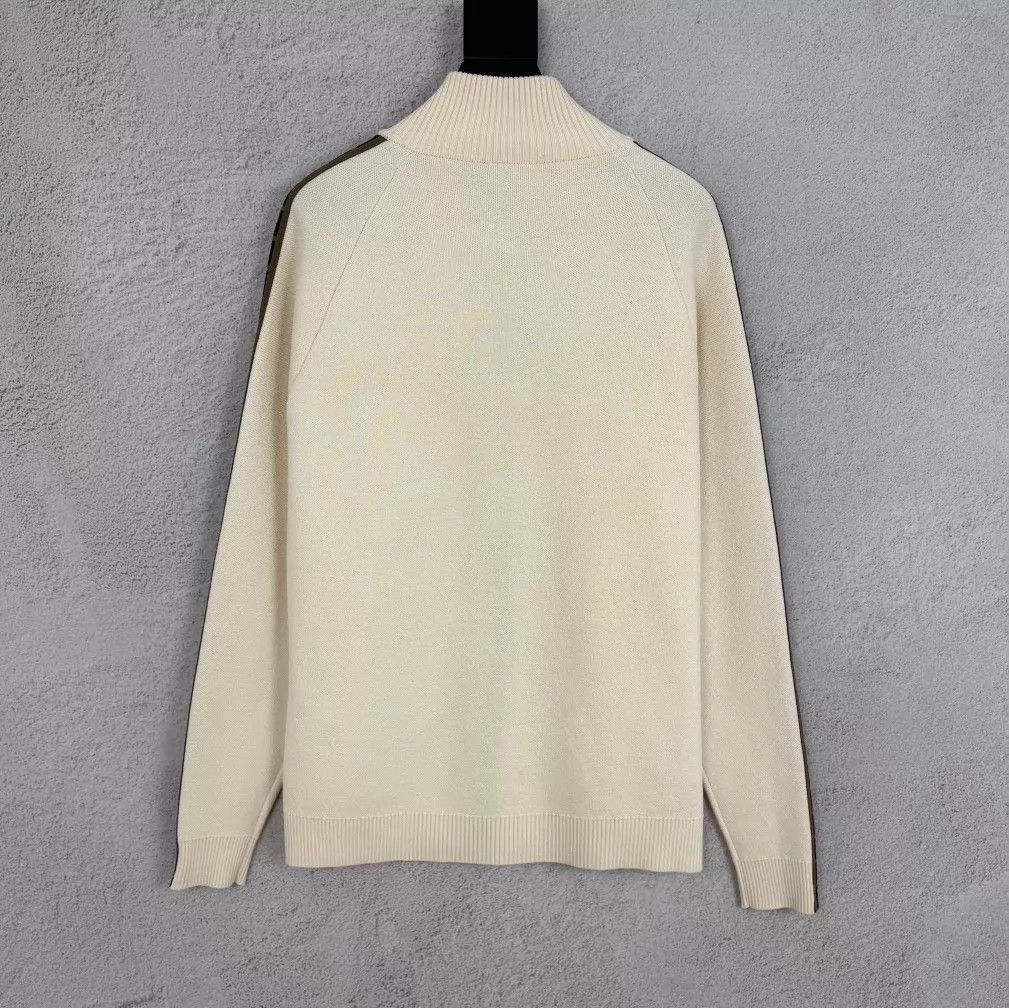 Fendi White Zip-Up Knit Sweater with Side Stripes Size US M / EU 48-50 / 2 - 2 Thumbnail