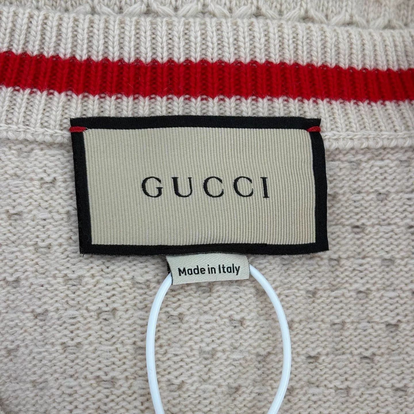 Gucci Beige Cable Knit Cardigan with Red Trim Size US M / EU 48-50 / 2 - 3 Thumbnail