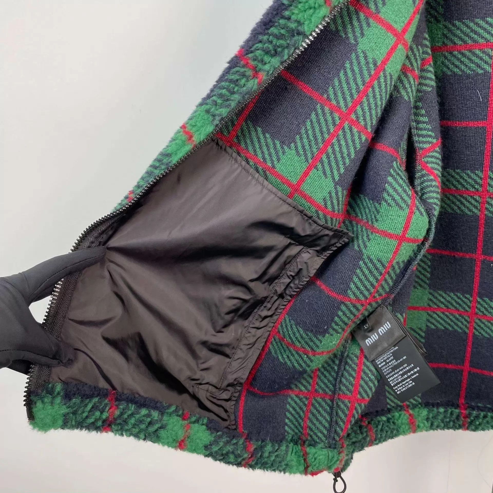 Miu Miu Plaid Fleece Zip-Up Jacket Size US XS / EU 42 / 0 - 9 Thumbnail