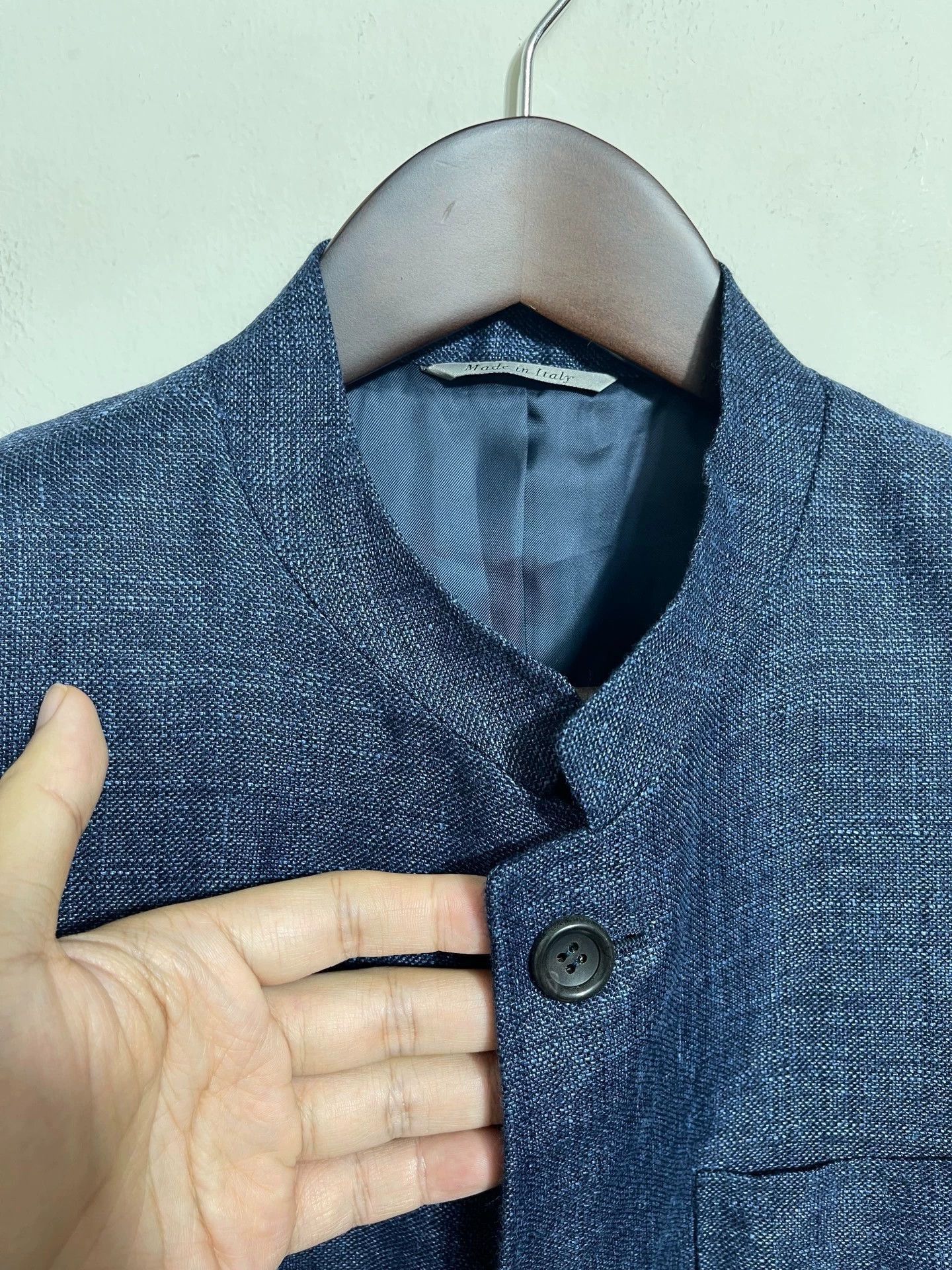 Canali Blue Linen Buttoned Light Jacket Size L Size US L / EU 52-54 / 3 - 3 Thumbnail