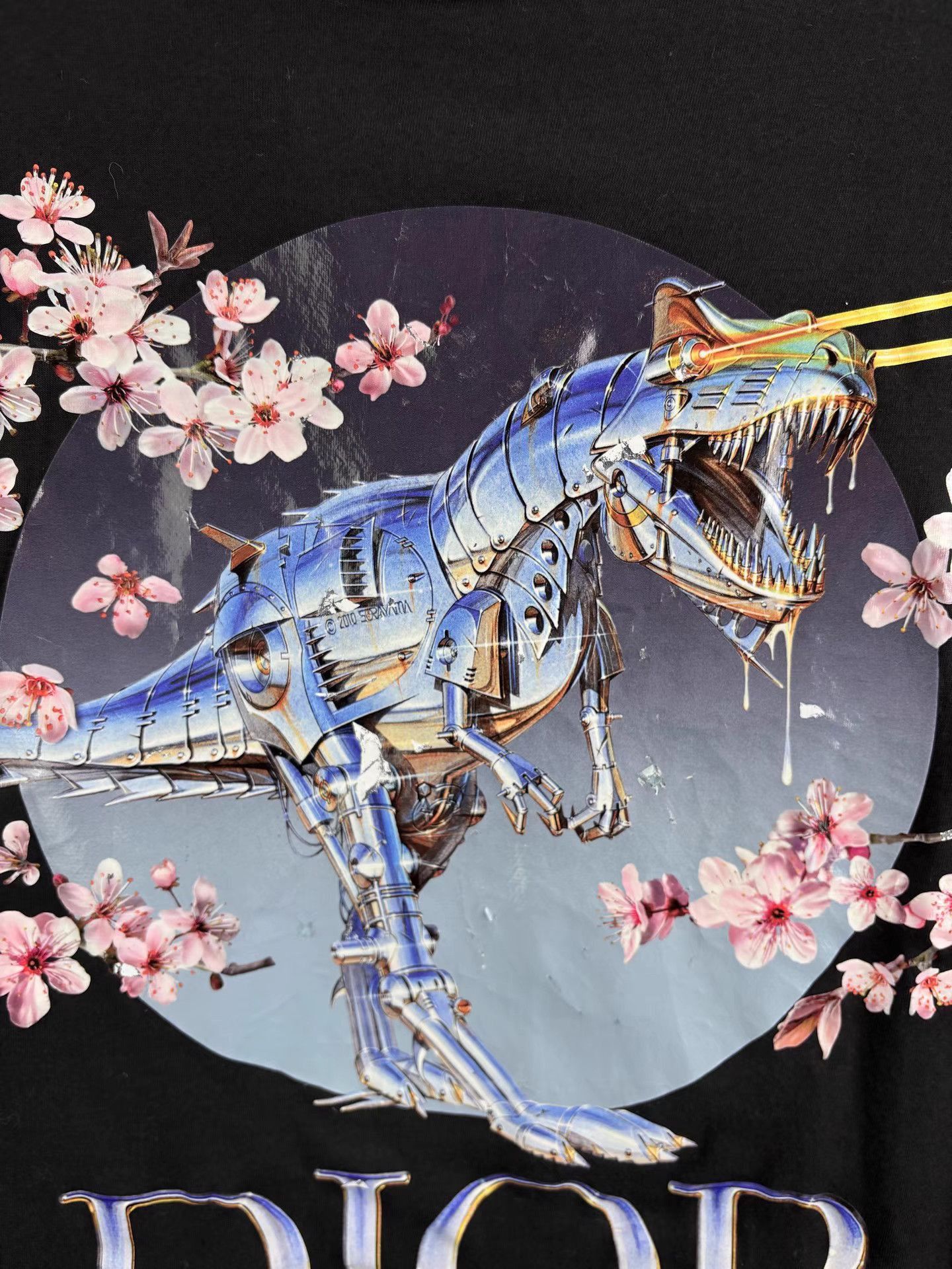Dior Black Dinosaur & Cherry Blossom Print Short Sleeve Tee Size US XL / EU 56 / 4 - 3 Thumbnail