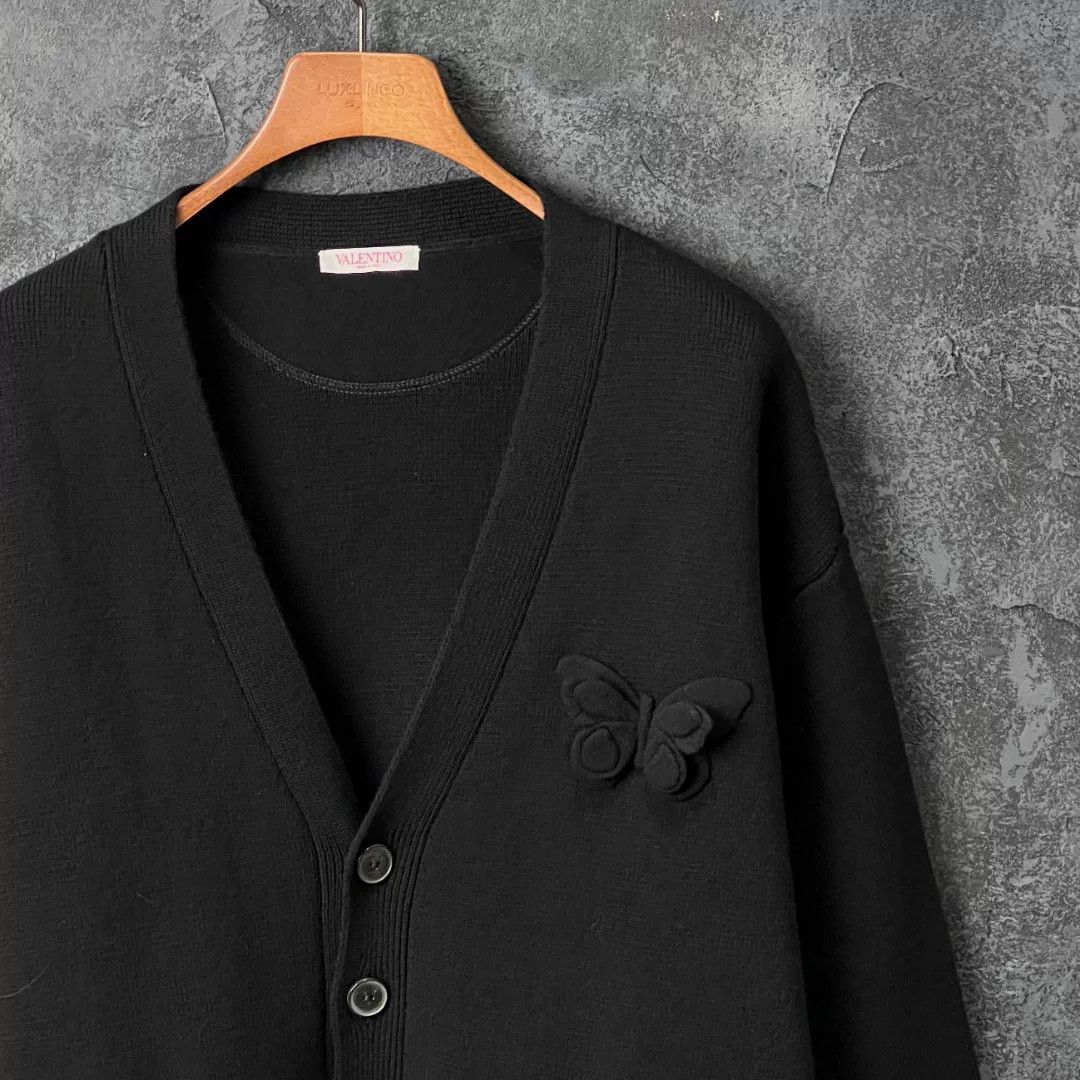 Valentino Valentino Black V-Neck Wool Cardigan Size US M / EU 48-50 / 2 - 3 Thumbnail