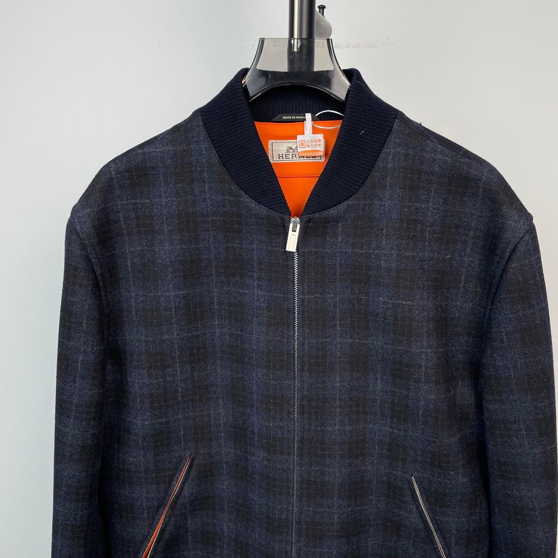 Hermes Hermès Dark Blue Plaid Wool Pilot Jacket Size US S / EU 44-46 / 1 - 3 Thumbnail